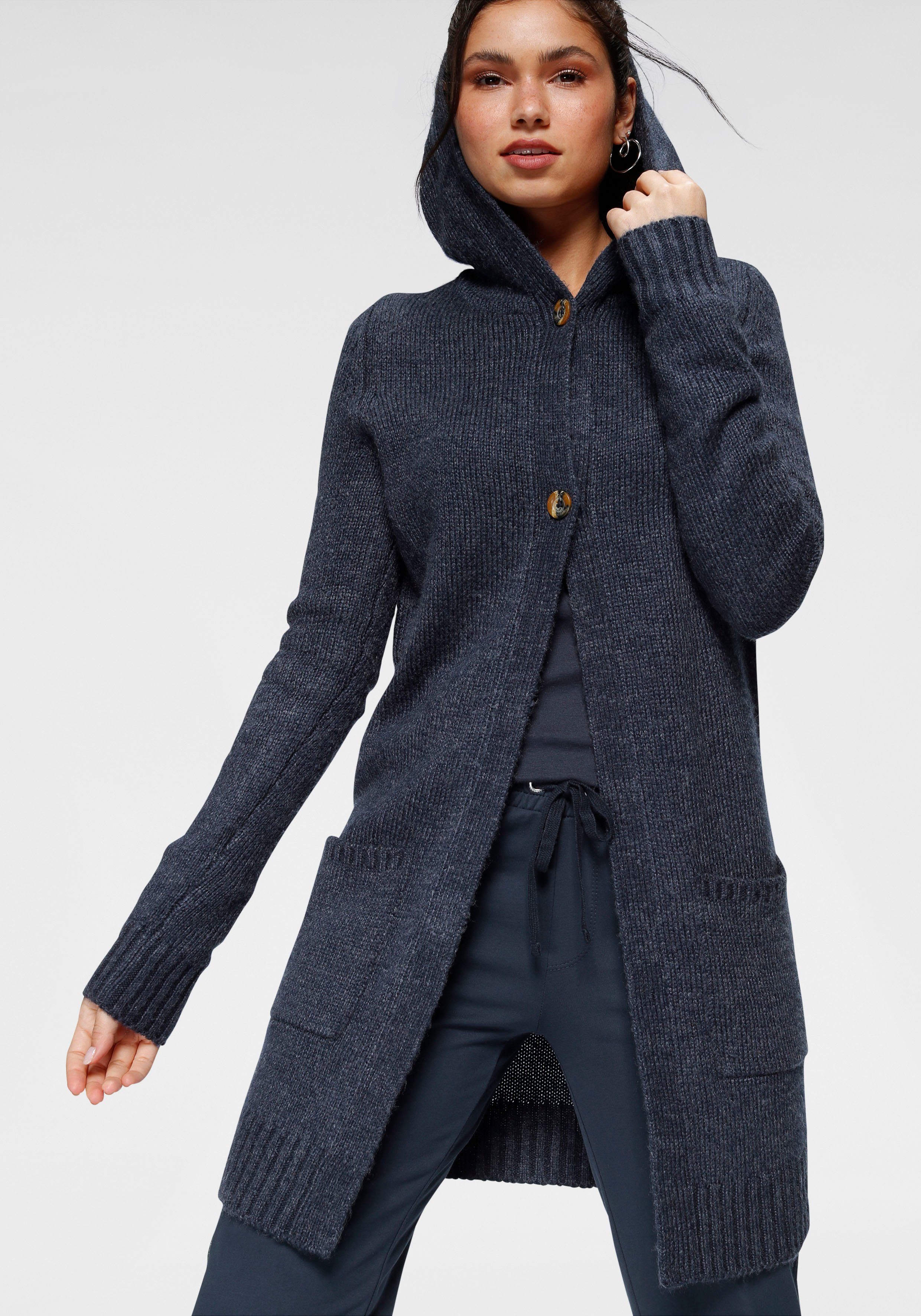 KangaROOS Capuchonvest met opgestikte zakken en brede ribboorden dames sweatvesten maat 40/42 (M) blauw