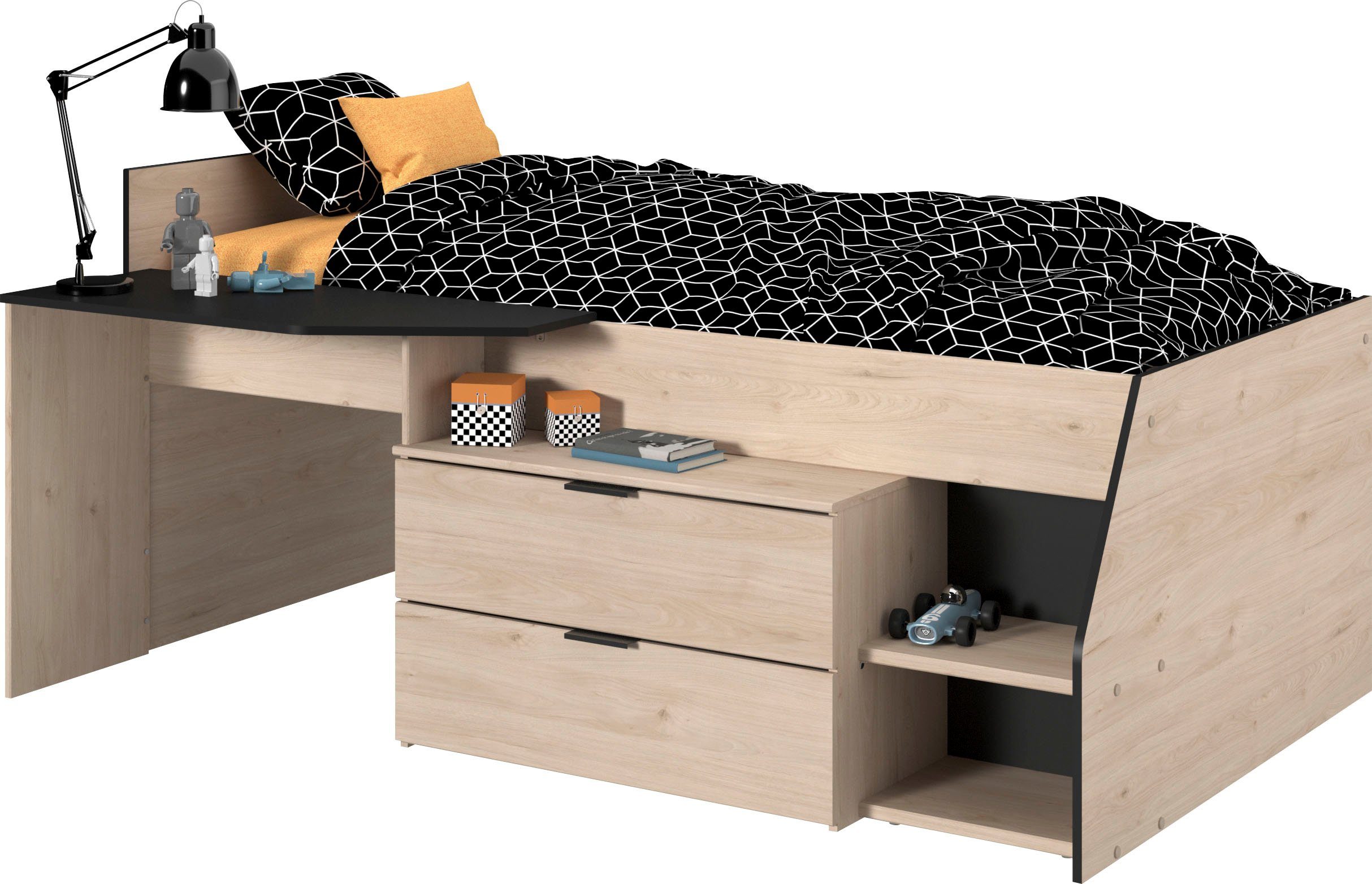 Parisot Hoogslaper Milky met klein werkblad en kleine kast, extra bergruimte hoogslapers beige