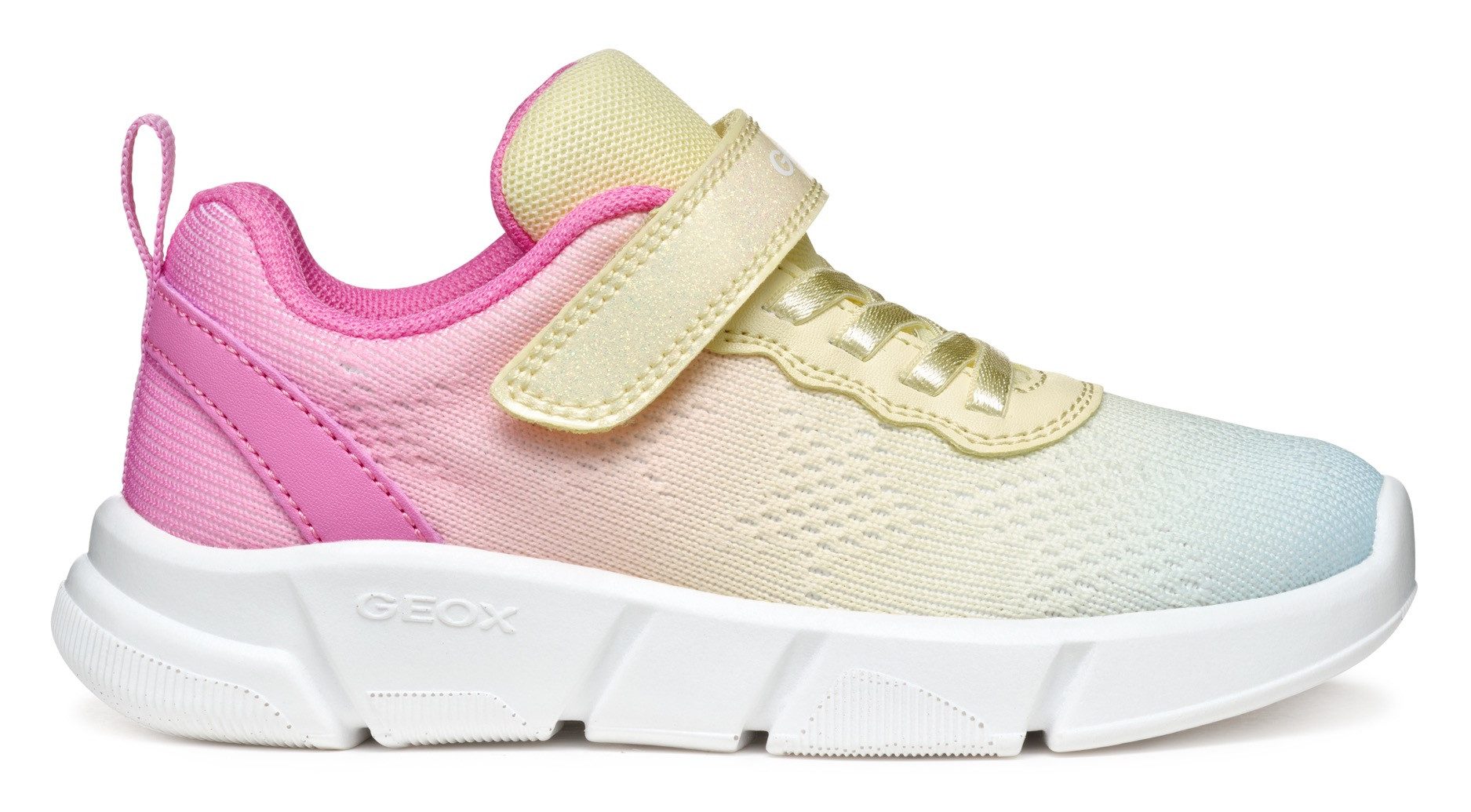 Geox Sneakers J ARIL GIRL , knitwear sneaker, klittenbandschoen met glinsterende klittenband