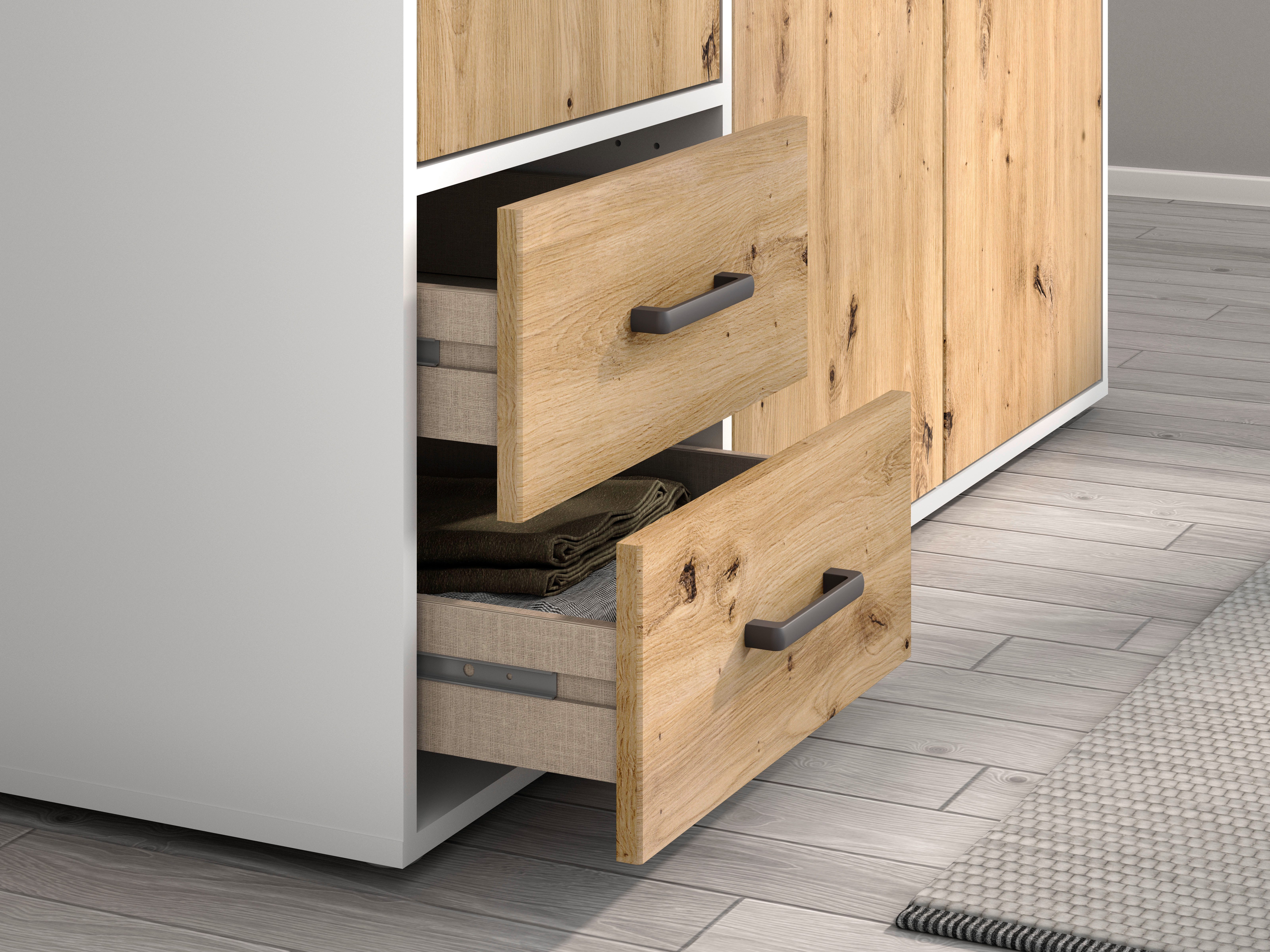 rauch Draaideurkast Kledingkast kast garderobe linnenkast VOYAGER moderne grepen in grijs metallic met buitenlades made in germany