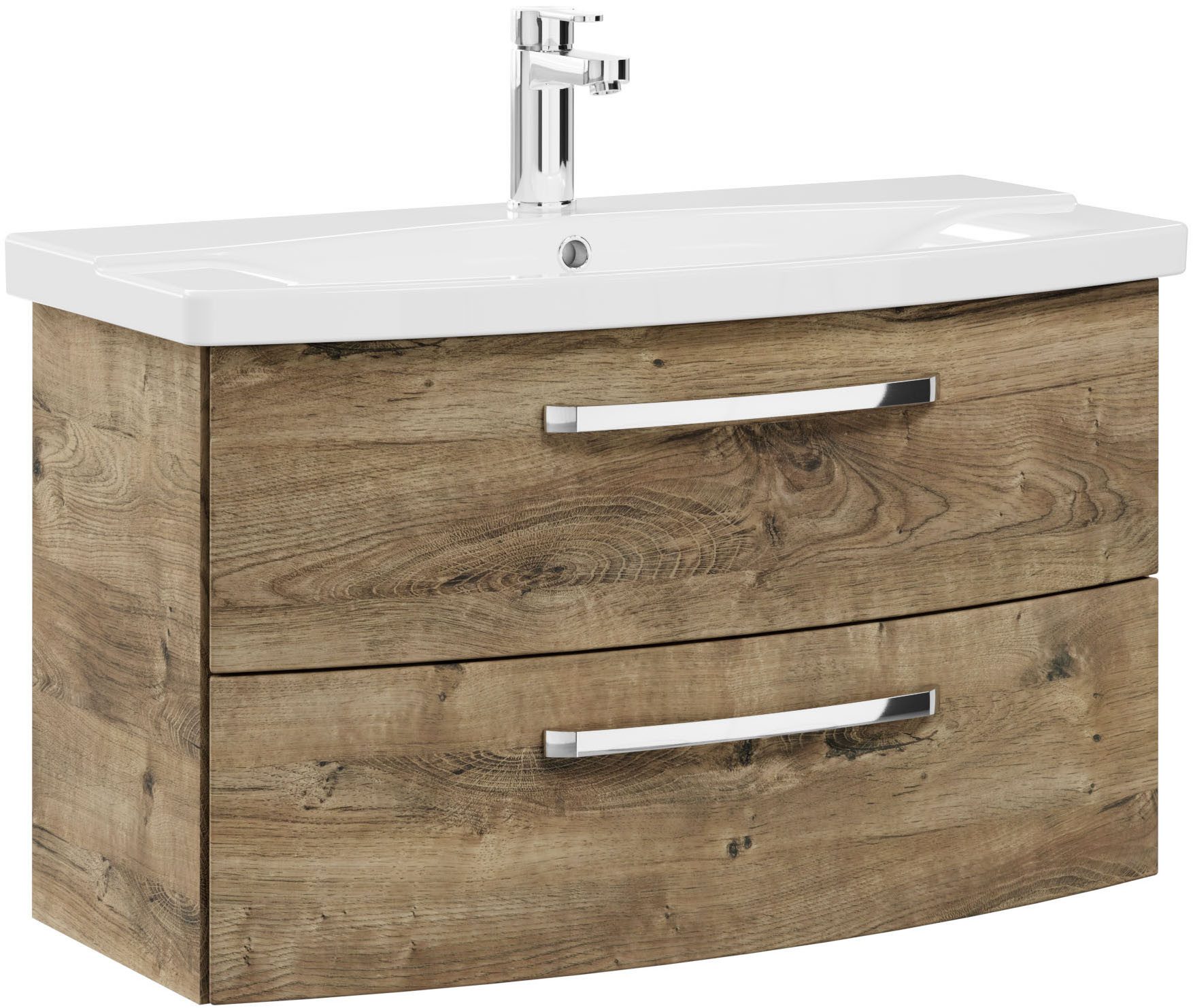 Saphir Badmeubelset Serie 4010 2-delig keramische wastafel met LED-spiegelkast Badkamer set 84 cm breed, incl. deurdemper, 3 deuren, 2 lades (set)