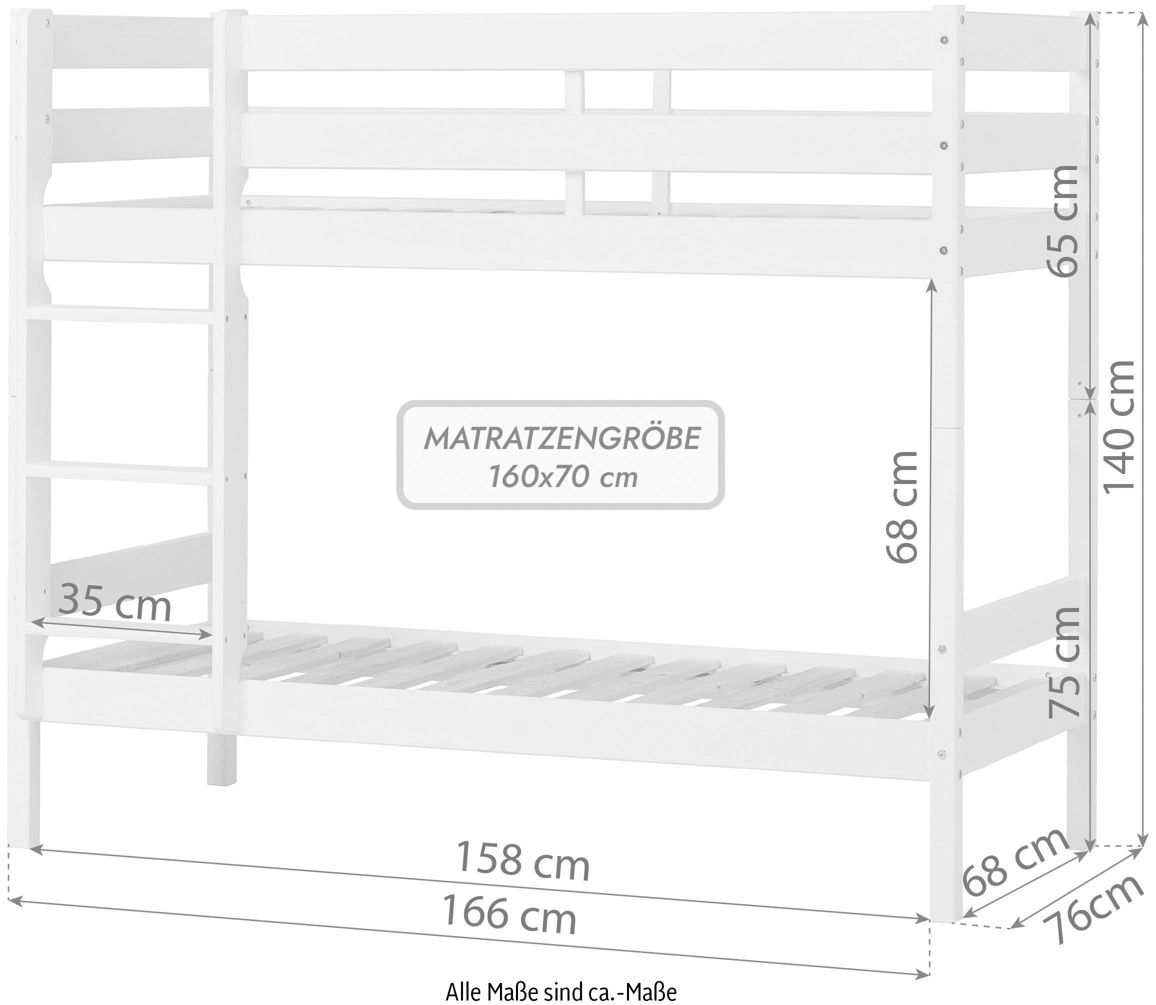 Hoppekids Stapelbed Eco comfort kinderbed 90x200 of 70x160 van massief hout in 4 kleuren