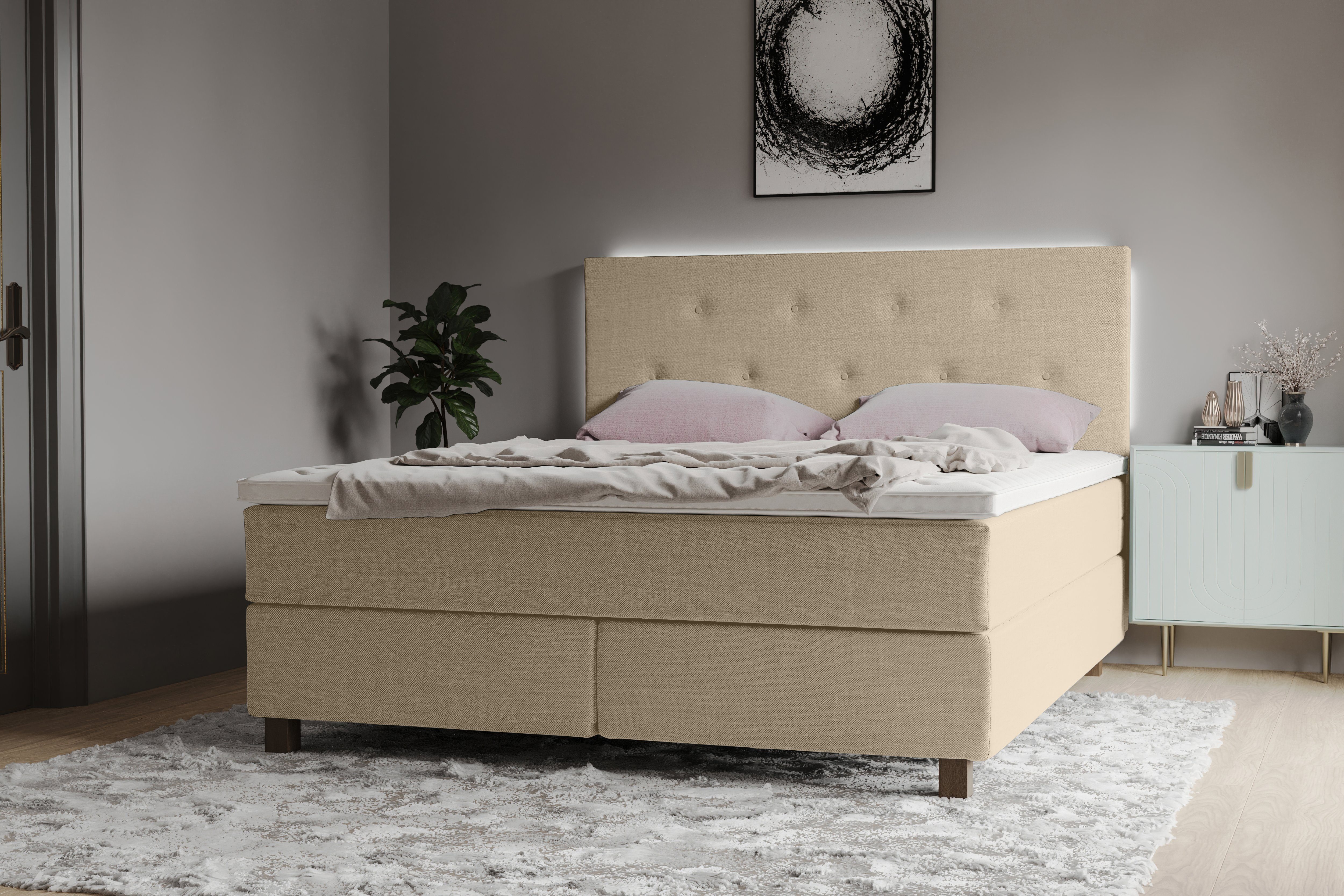 INOSIGN Boxspring Alenika met ledverlichting, met pocketveringsmatras boxsprings beige