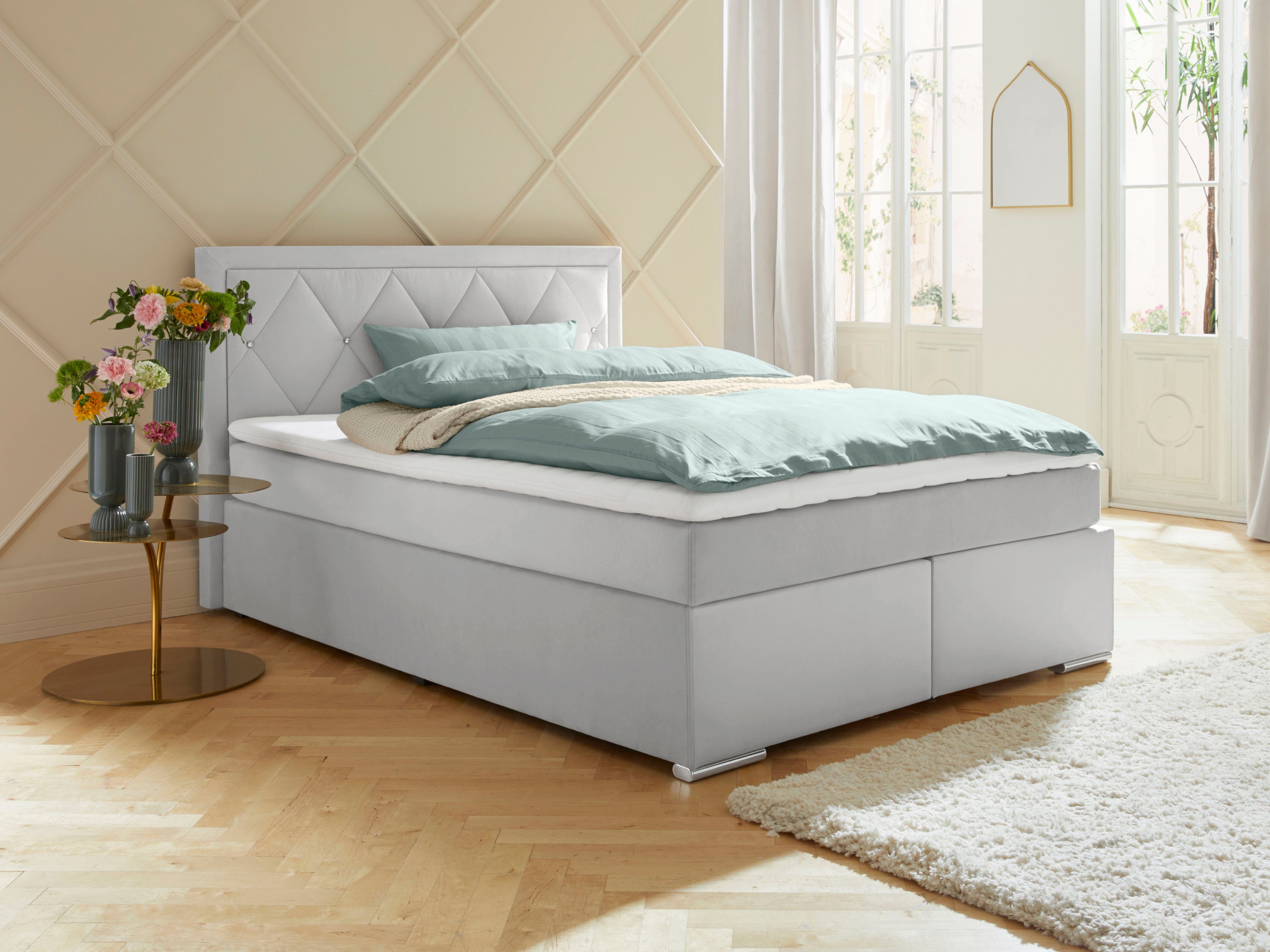 Leonique Boxspring Alfie, bestseller, optioneel met bedlade met strassteentjes in het hoofdbord, h2, h3 en h4 ter keuze