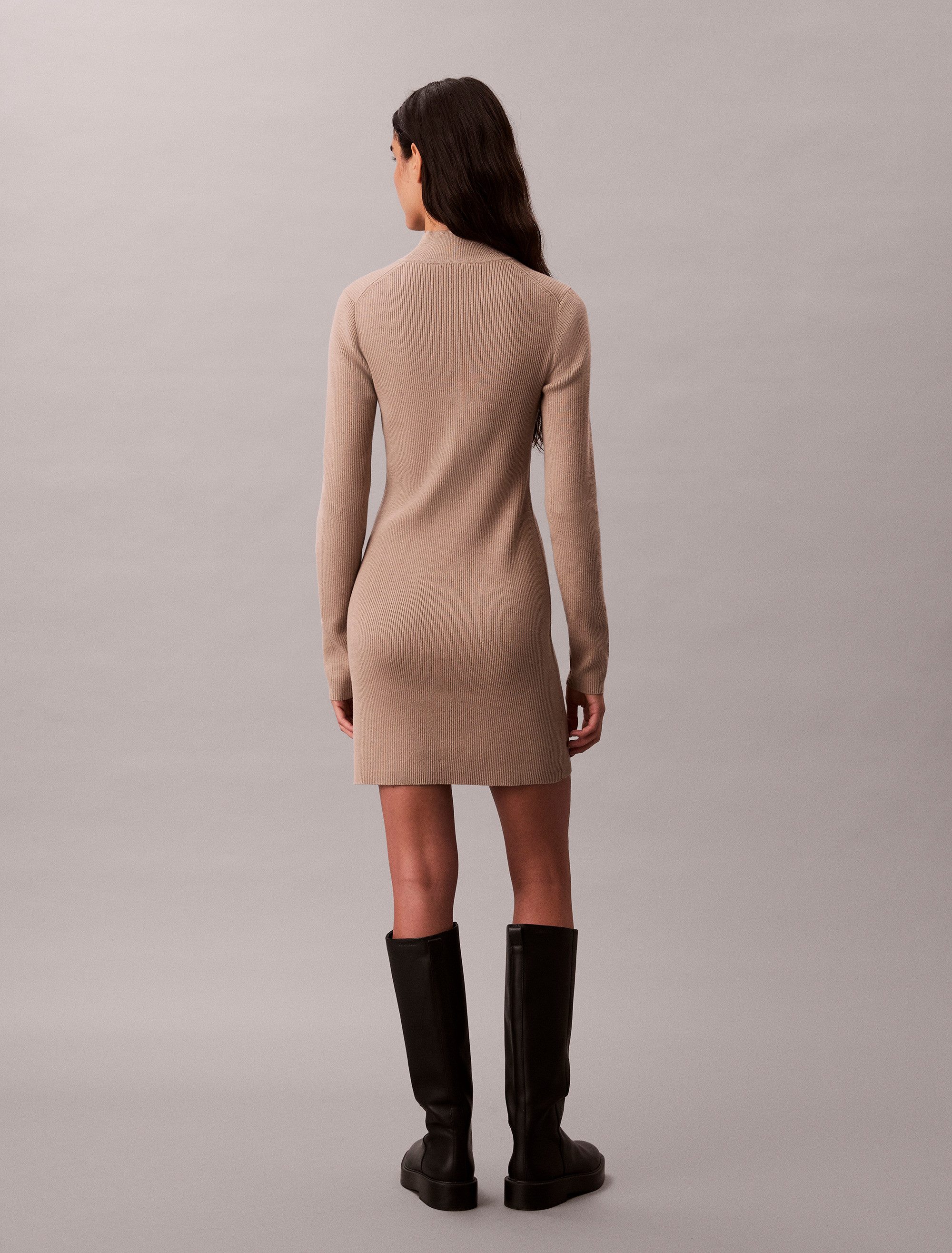 Calvin Klein Gebreide jurk LS T NECK MINI DRESS Met ronde hals, getailleerd