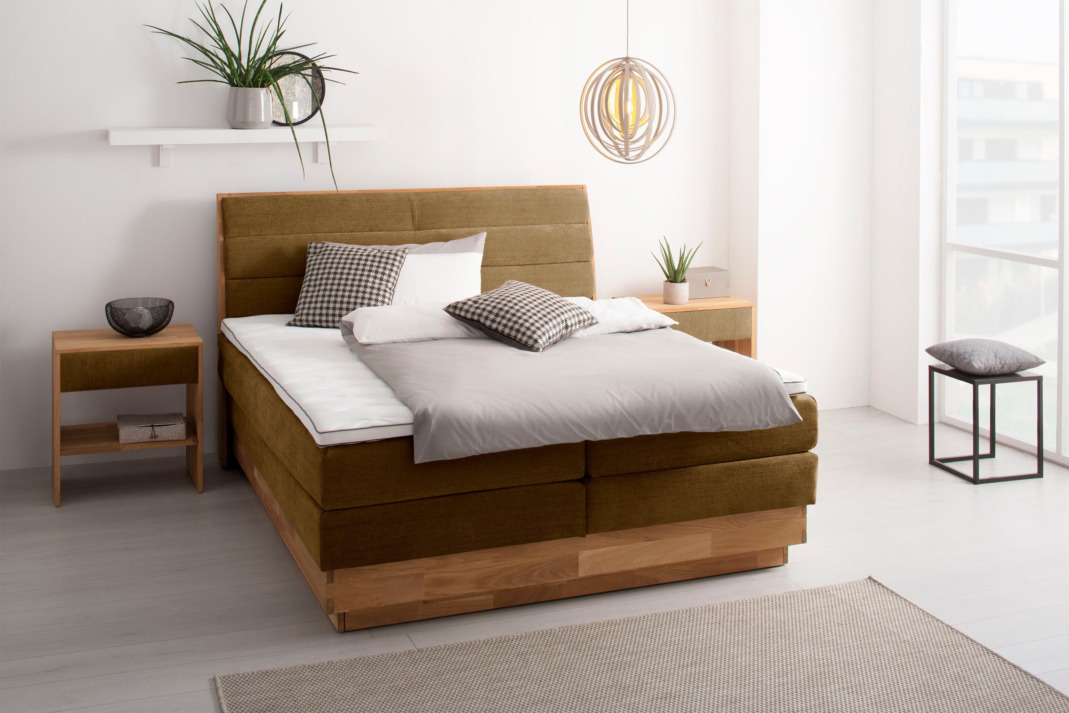 OTTO products Boxspring JENNA zonder ledverlichting, met gecertificeerde, gerecyclede overtrekstoffen boxsprings bruin