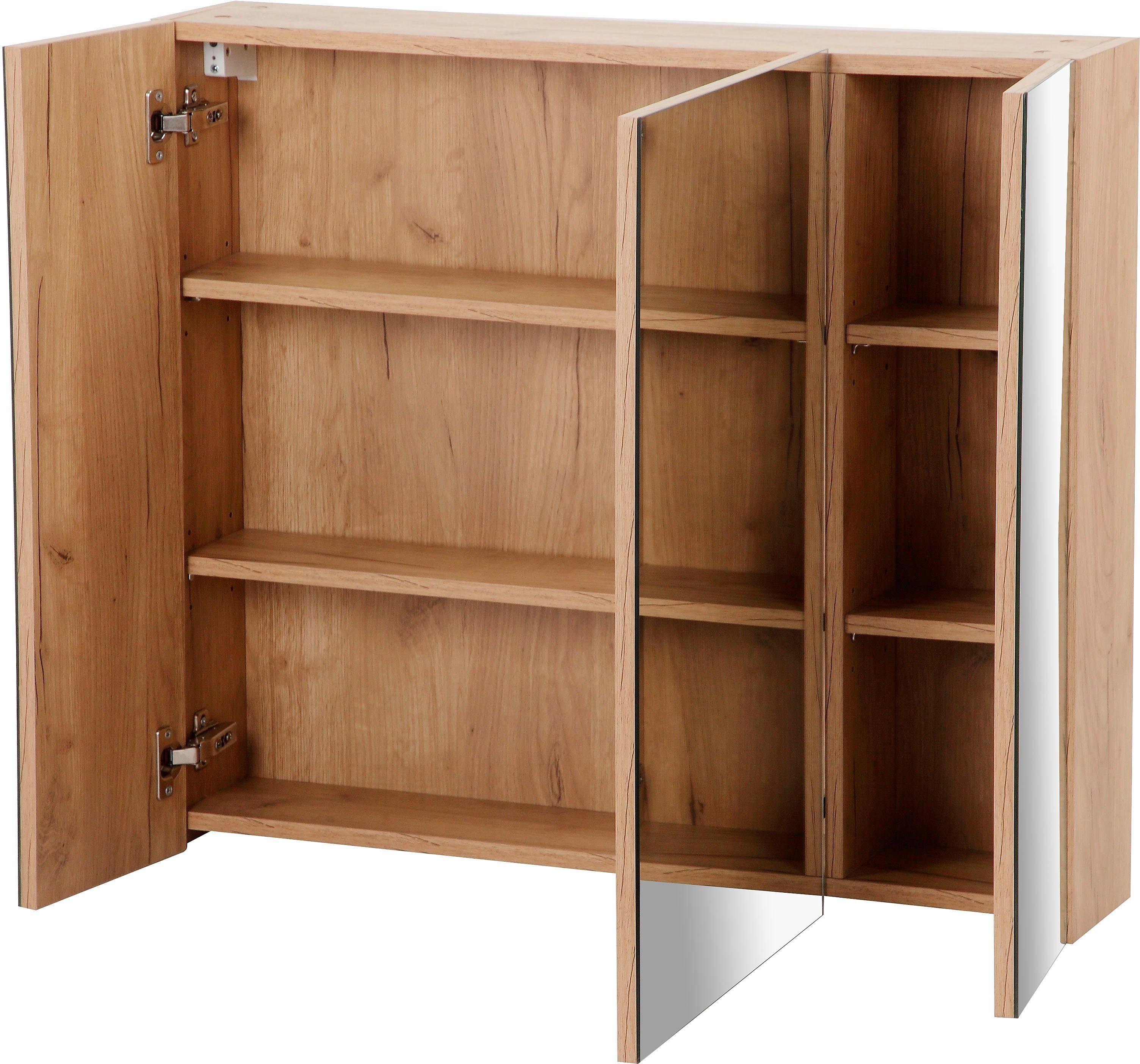 welltime Badkamerserie Lund badkamermeubelset badkamerkast badkamerset Wastafelonderkast, spiegelkast en bekken breedte 80 cm (complete set, 3-delig)
