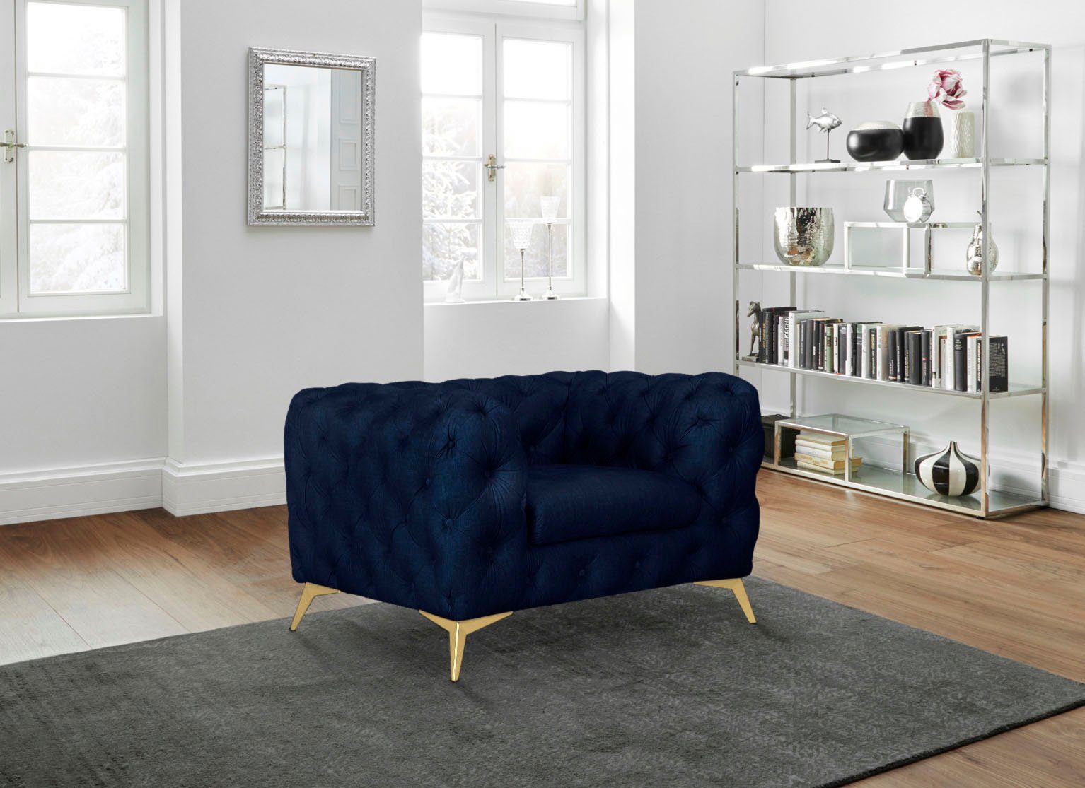 Leonique Chesterfield-fauteuil Glynis Fauteuil luxueuze capitonnage, moderne chesterfield look, kleur van de poten ter keuze