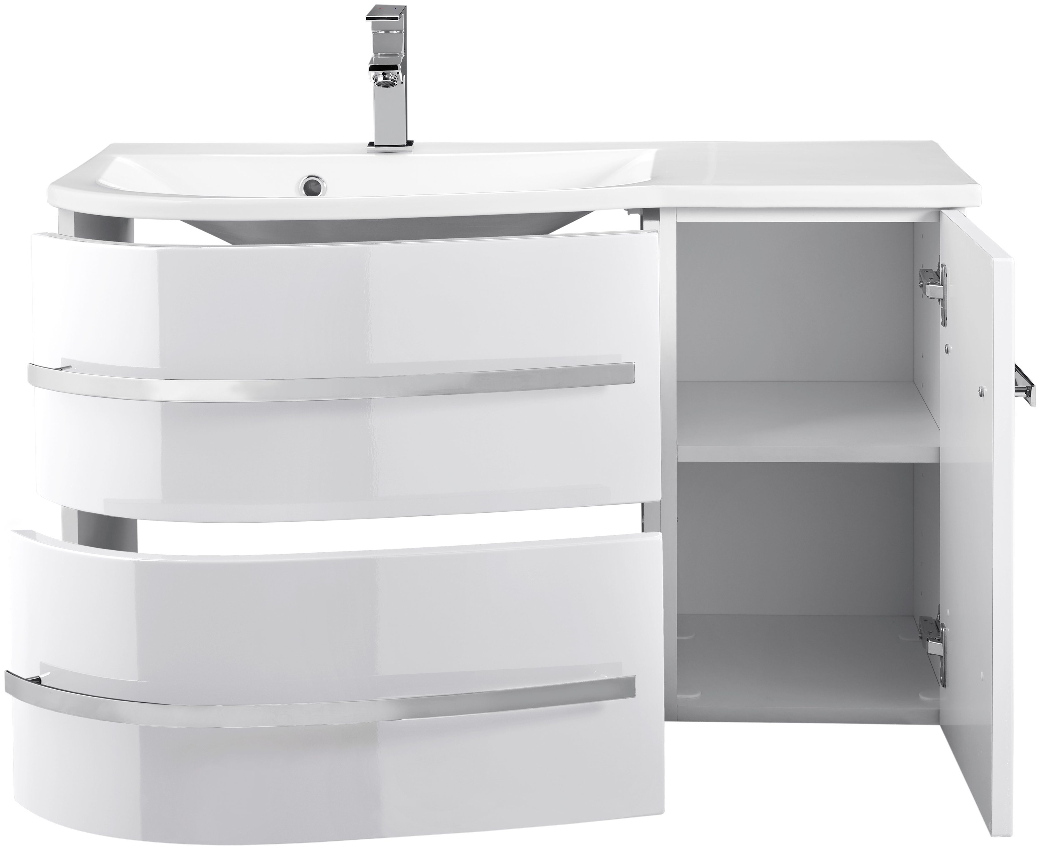 welltime Wastafelonderkast Oslo Breedte 90 cm, gebogen model, planchet rechts