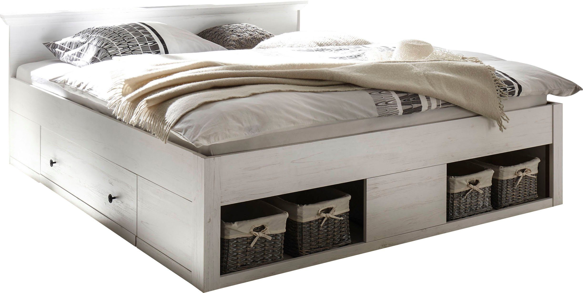 Home affaire Bed California tweepersoonsbed in landelijke stijl, opbergbed met lades Bedframe in 3 breedtes beschikbaar, ligoppervlak 90/140/180 x 200 cm