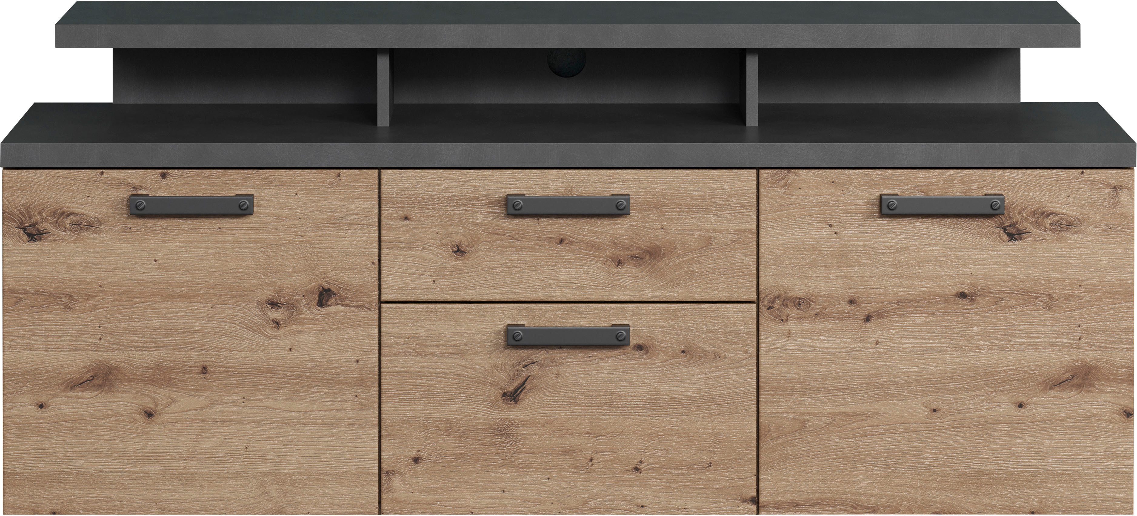 Home affaire Tv-kast Ambres Lowboard inclusief opzetstuk in eik/grijs - Met volledige uittrekfunctie (1 stuk)