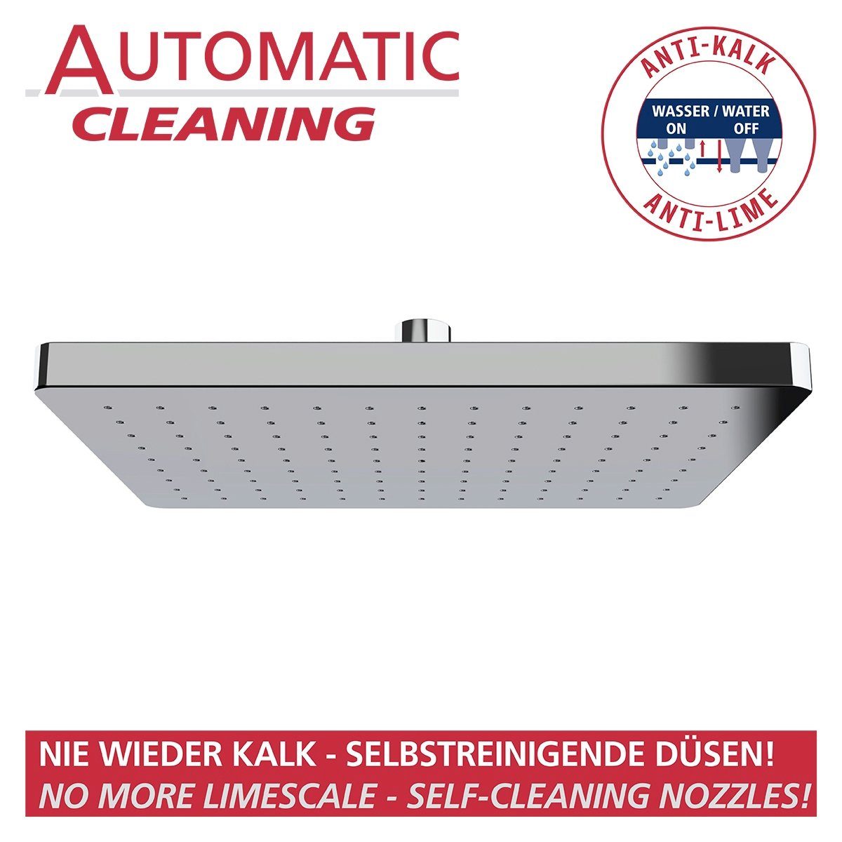 WENKO Regendouchekop Watersaving systeem Regendouchekop Automatic Cleaning, 25x17 cm