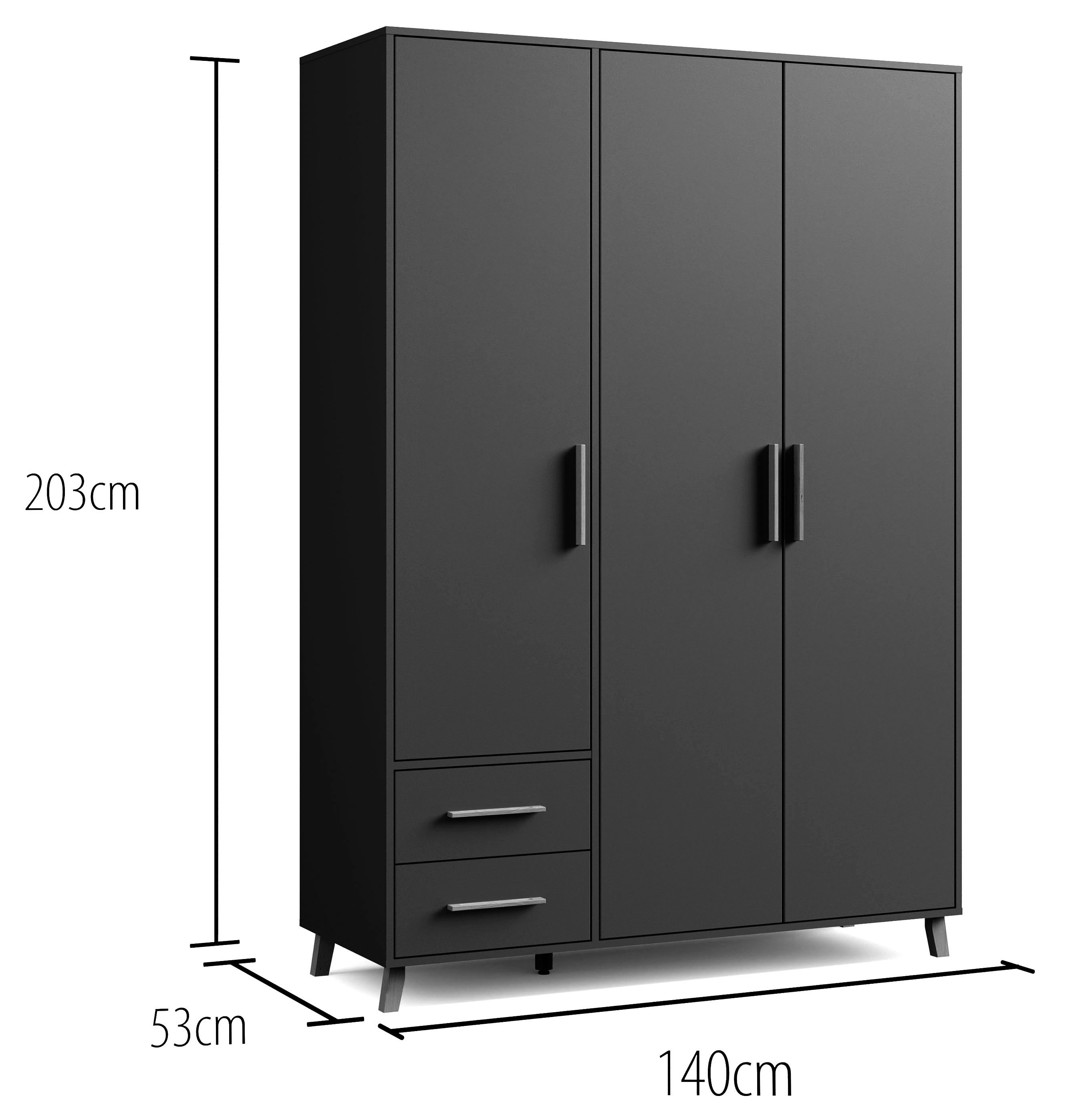 rauch Draaideurkast Kledingkast kast garderobe waskast SHINJO Grepen en voeten van massief hout met 2 lades MADE IN GERMANY