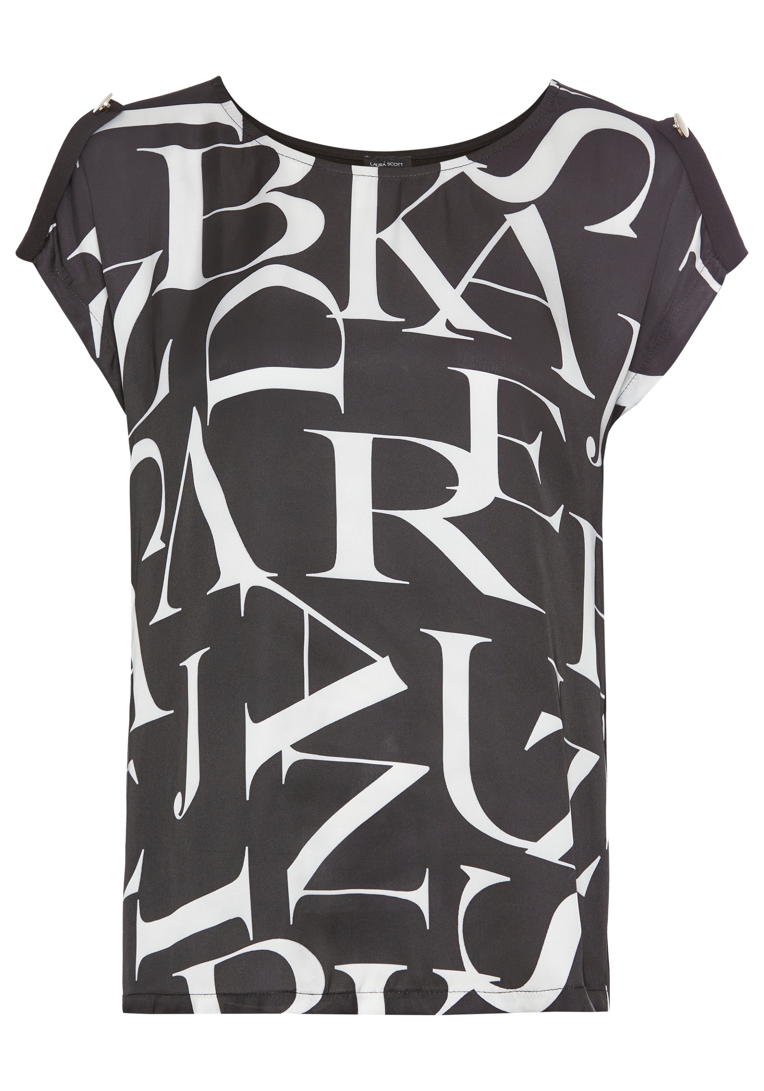 Laura Scott Shirtblouse met letters print op lichtglanzend satijn - nieuwe collectie