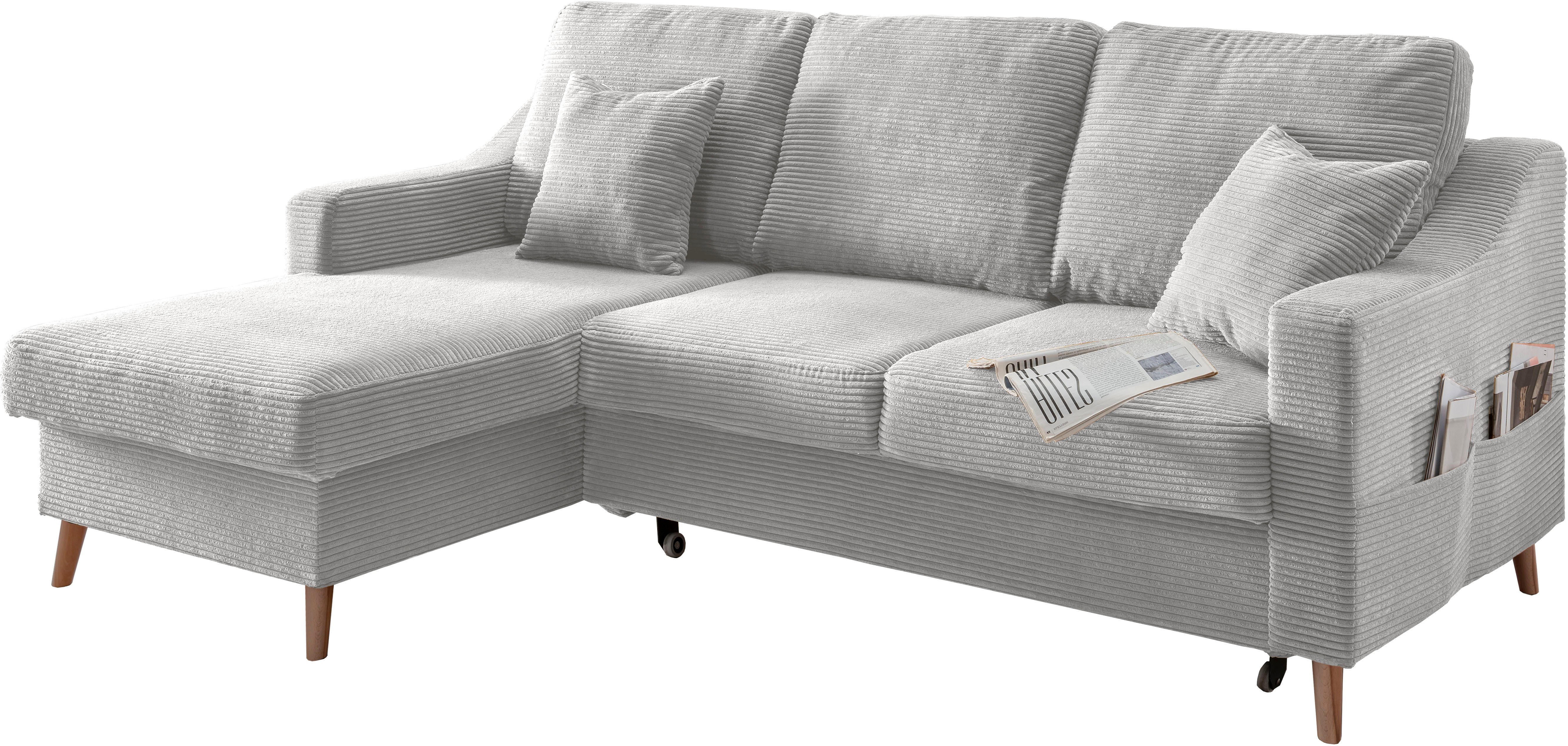INOSIGN Hoekbank Valentina L-vorm 2 sierkussens, met zijvak, uittrekbare matrasbodem, bedbox