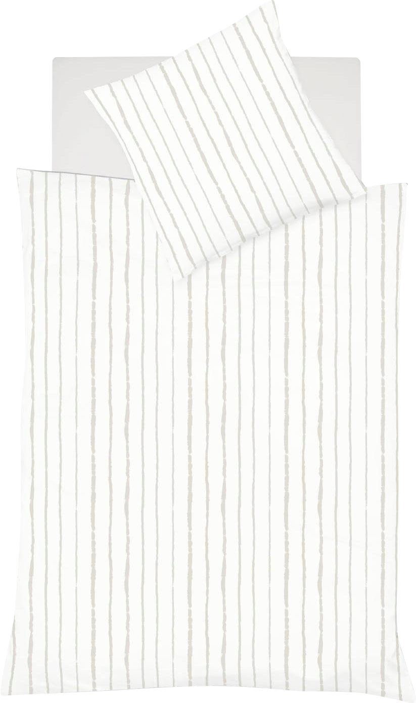 fleuresse Tweezijdig te gebruiken overtrekset Provence Cassis Interlock-jersey, topkwaliteit, strijkvrij dekbedovertrekken maat 1x 200x200 cm beige