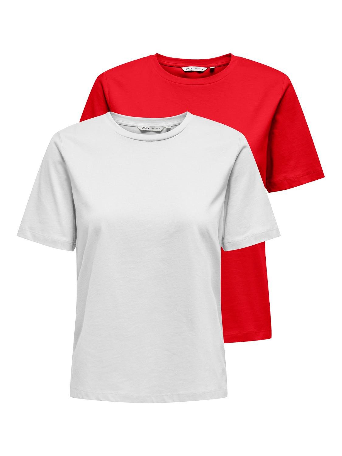 Only Shirt met korte mouwen ONLONLY S/S TEE NOOS 2 PACK (set, 2-delig) dames t-shirts maat S (36) rood
