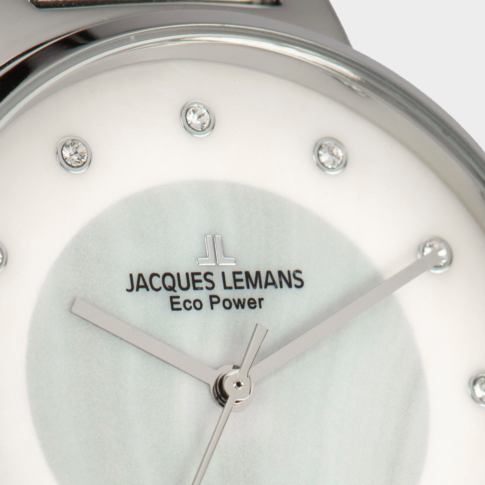 Jacques Lemans Solarhorloge Eco Power, 1-2108B Polshorloge, dameshorloge, parelmoer wijzerplaat, Swarovski-kristallen
