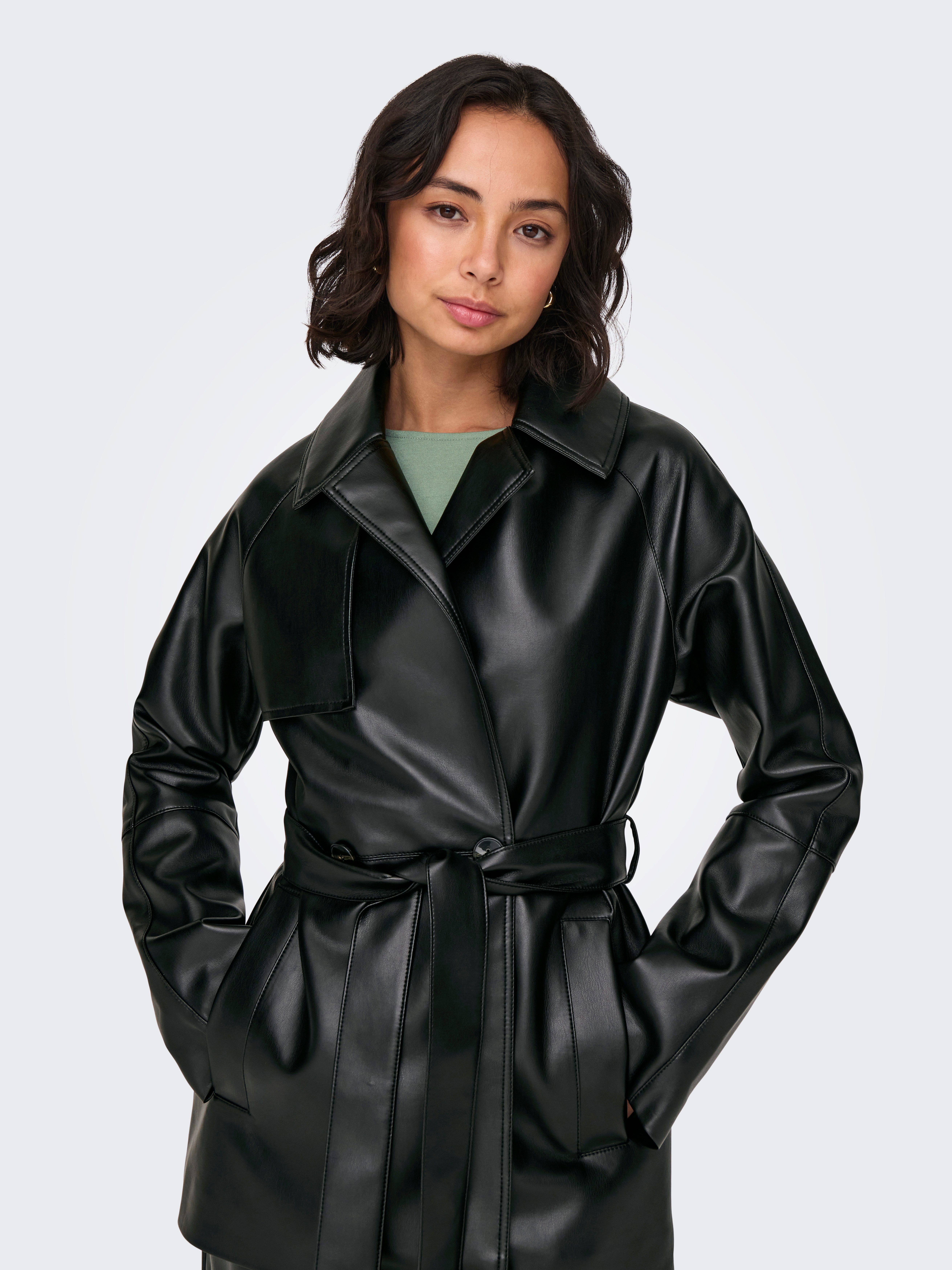 Only Imitatieleren jack ONLSOFIA FAUX LEATH SHORT TRENCH CC OTW