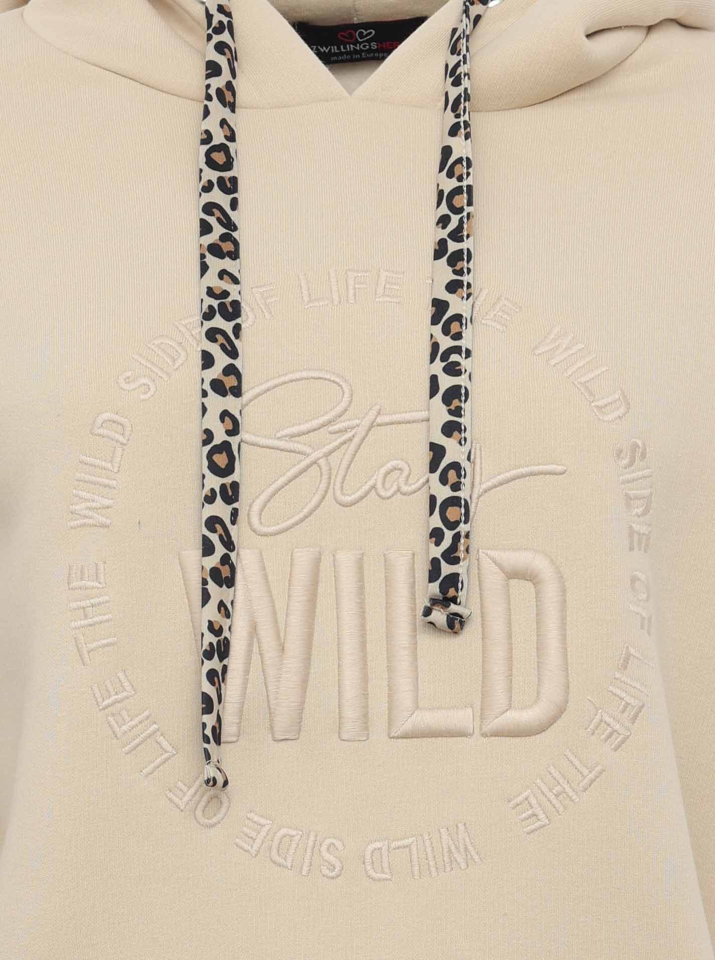 Zwillingsherz Hoodie "Nelina" met leeuwband en eenvoudige borduurwerk "stay wild"