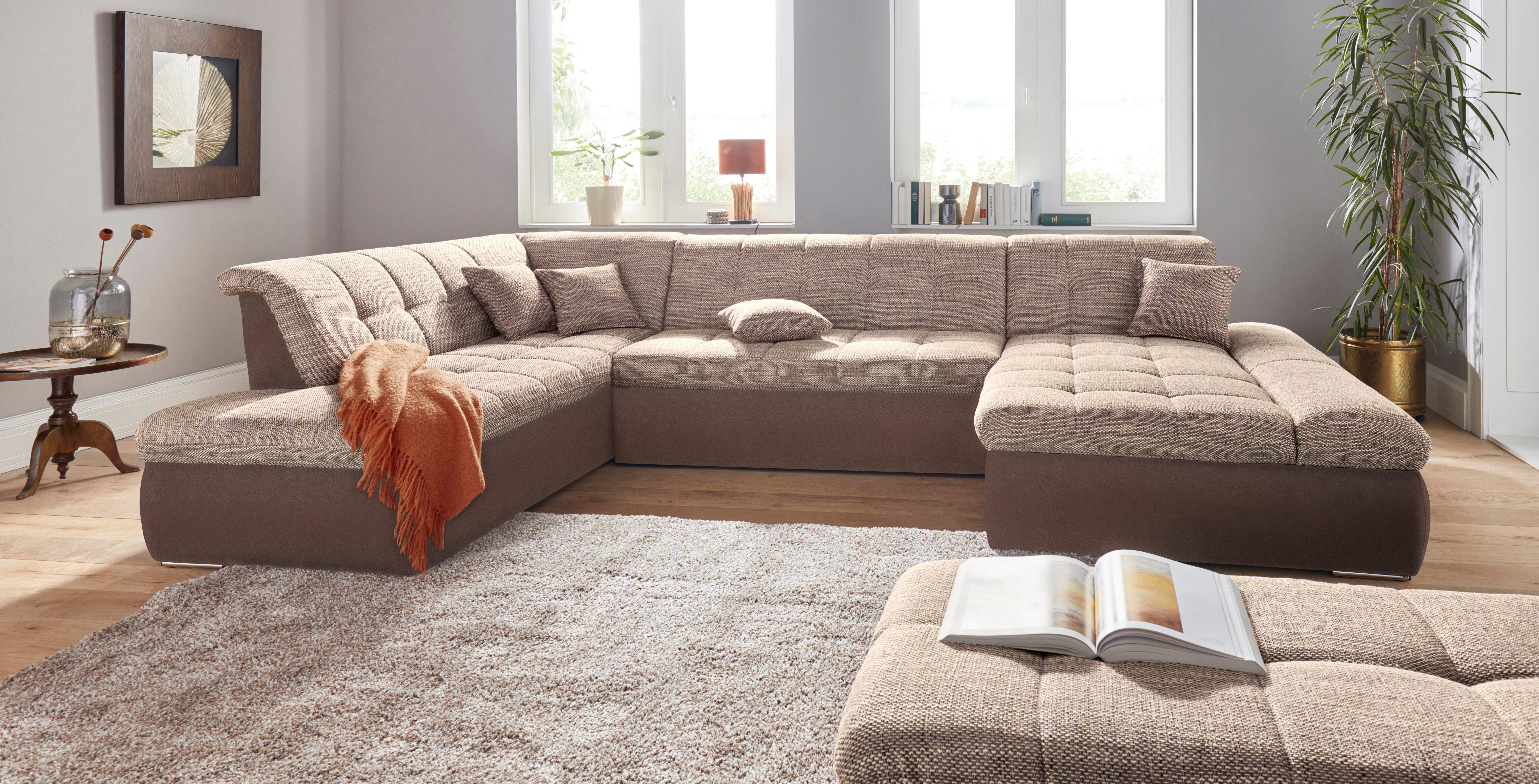 DOMO collection Zithoek Moric Luxus incl. sierkussen U-vorm, tot 140 kg per zitplaats belastbaar, XXL B/D/H: 353/216/80 cm