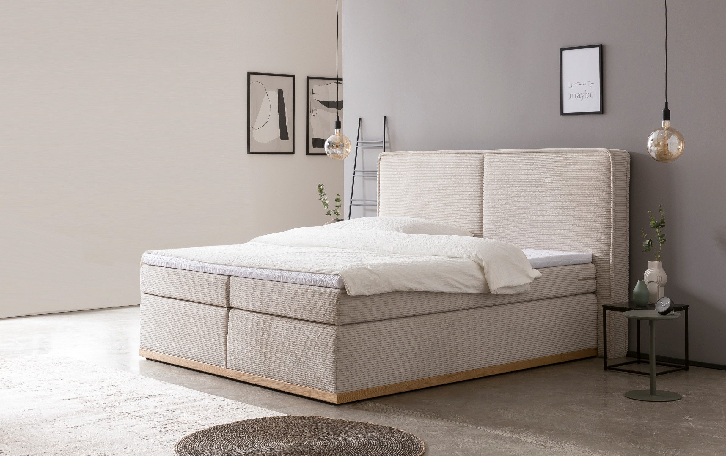 Home affaire Boxspring SHERWOOD hotelbed, bekleed bed Hoogwaardig cord ,zachte velours-structuur, met topmatras, eiken boxsprings bruin