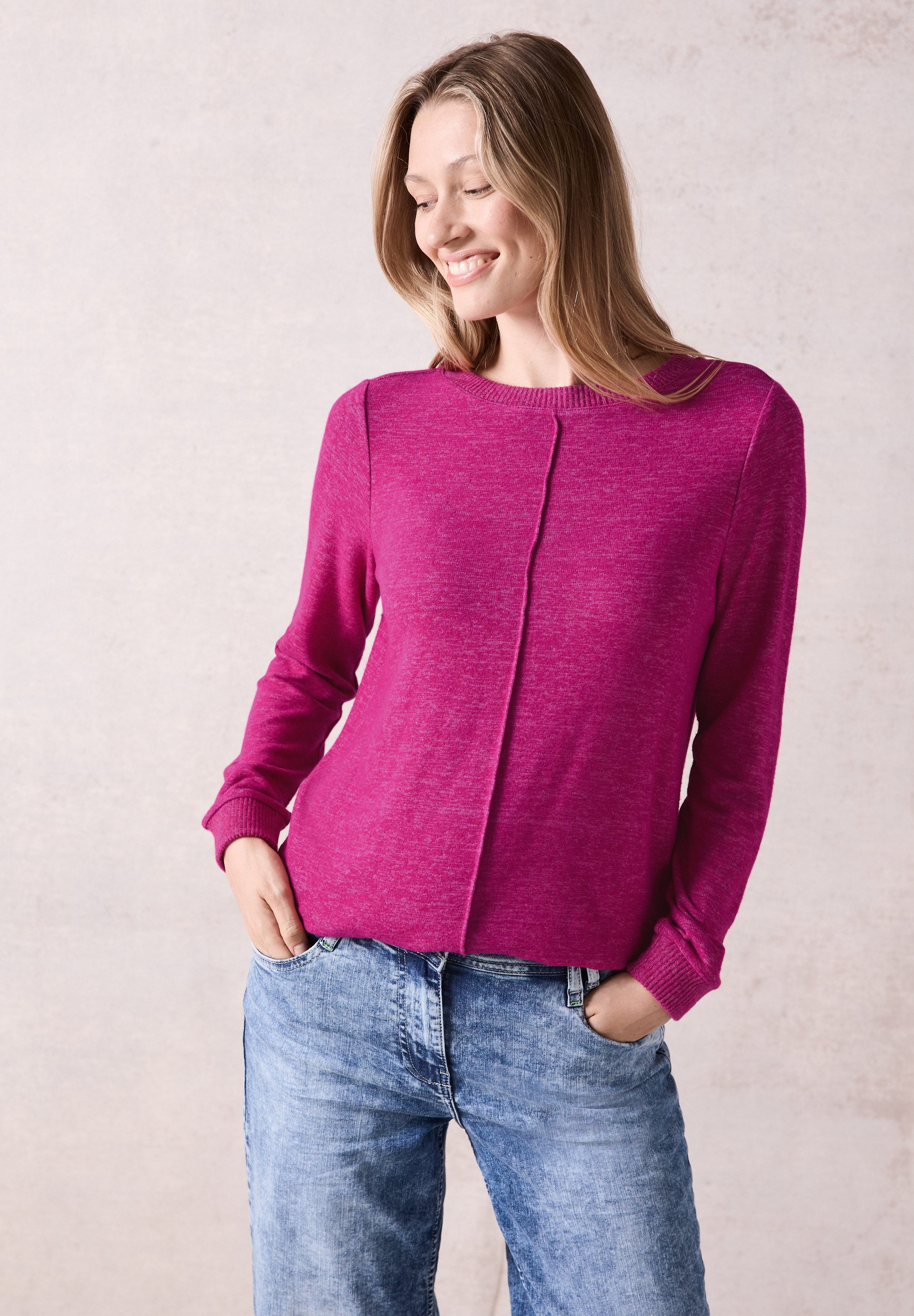 Cecil Shirt met lange mouwen in gemêleerde look dames longsleeves maat XXL (46) roze