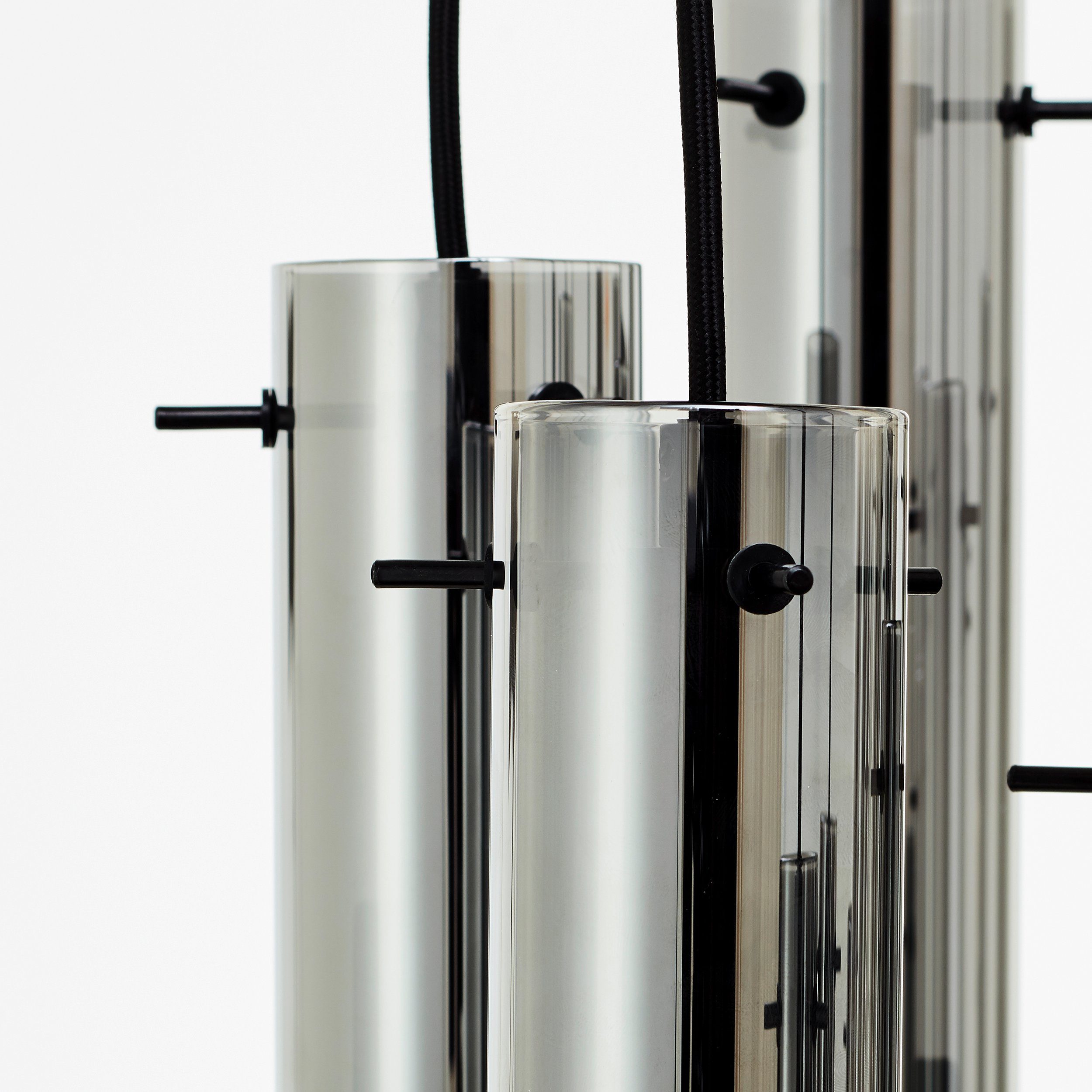 Brilliant Leuchten Hanglamp Glasini 199 x 52 cm, 14 x e14, inkortbaar, metaal/rookglas, mat zwart (1 stuk)