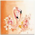 artland print op glas oranje flamingo in love- illustratie (1 stuk) oranje