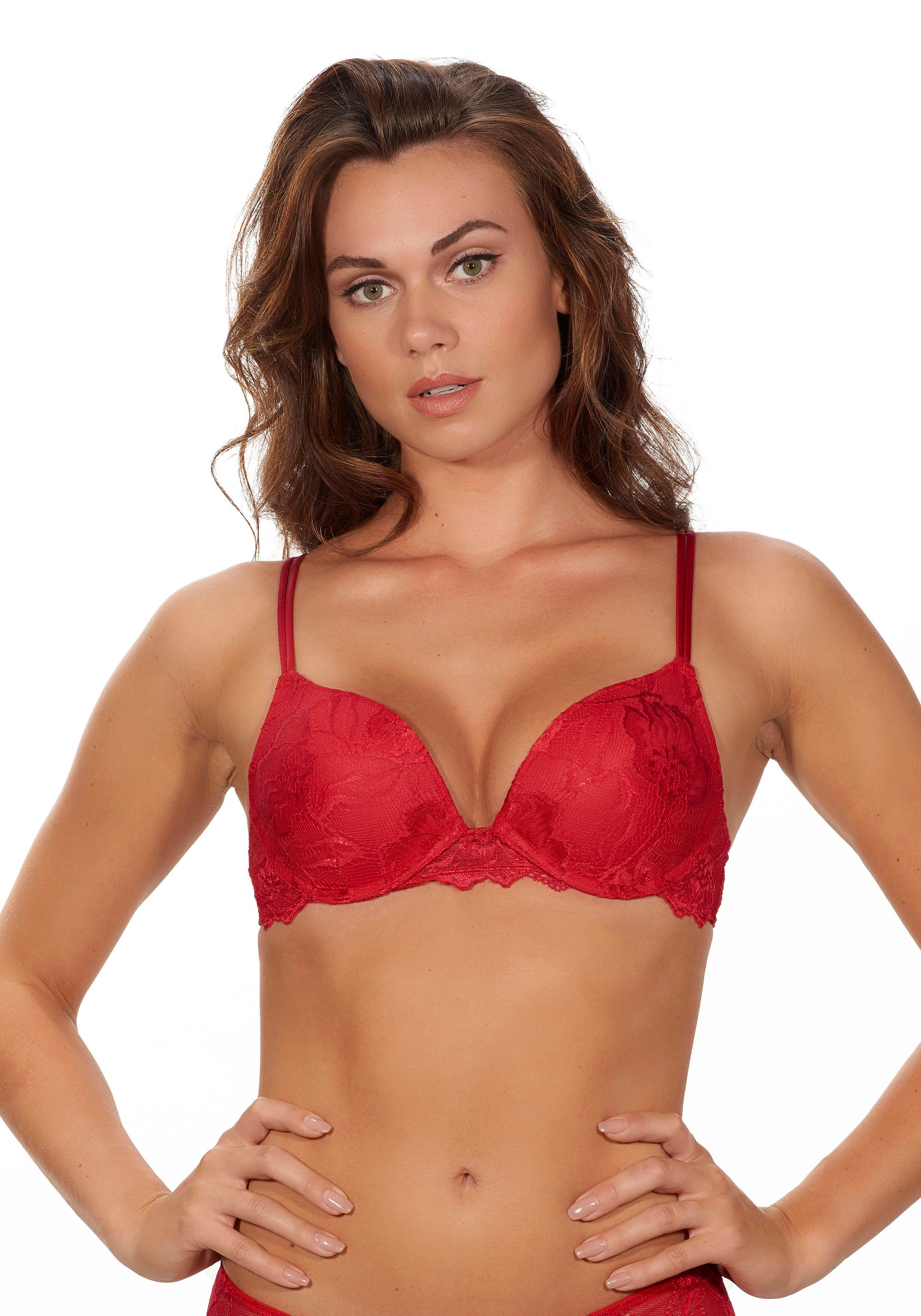 After Eden Push-up-bh ANNA met luxe kantdetails dames push-up bh's maat E E rood