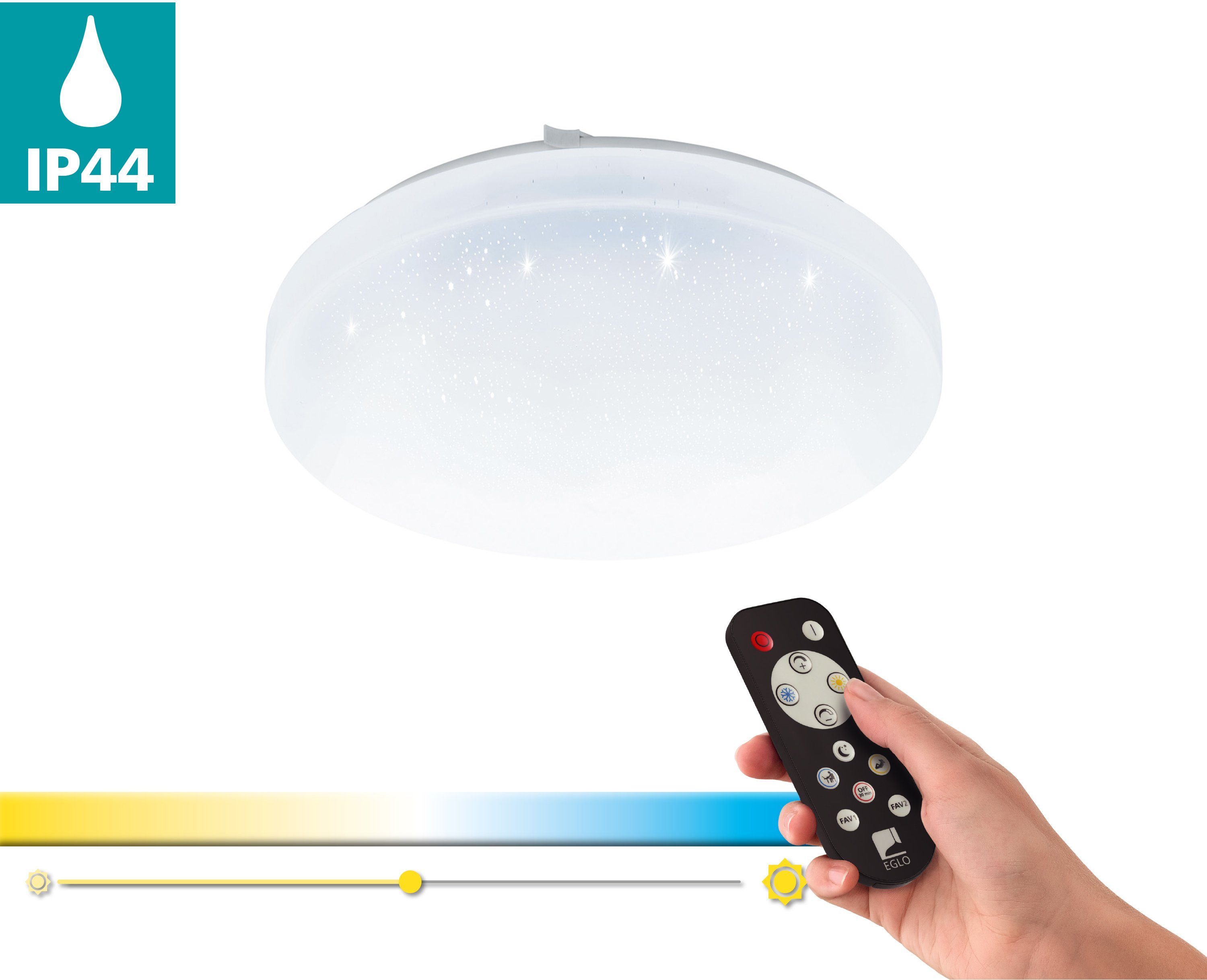 EGLO Plafondlamp FRANIA-A wit / ø 30 x h5,5 cm / inclusief 1x led-plank (elk 19w, 1050lm, 2700-6500k) / cct kleurtemperatuurbediening - dimbaar - nachtlampfunctie - met afstandsbed