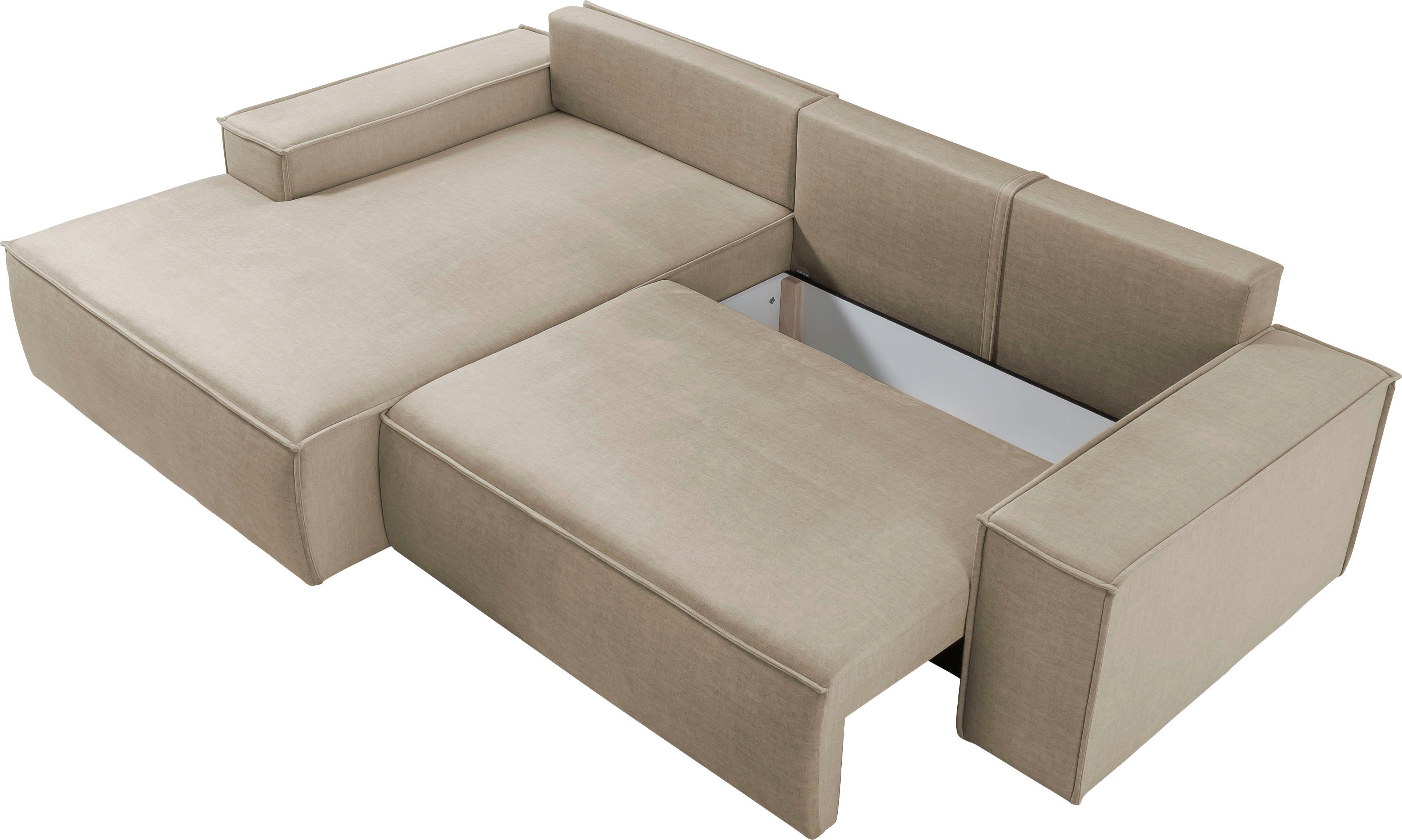Home affaire Hoekbank SHERWOOD bedbank 267 cm, L-model, Slaapfunctie met bedlade (210x136 cm), cord, vintage, fluweel