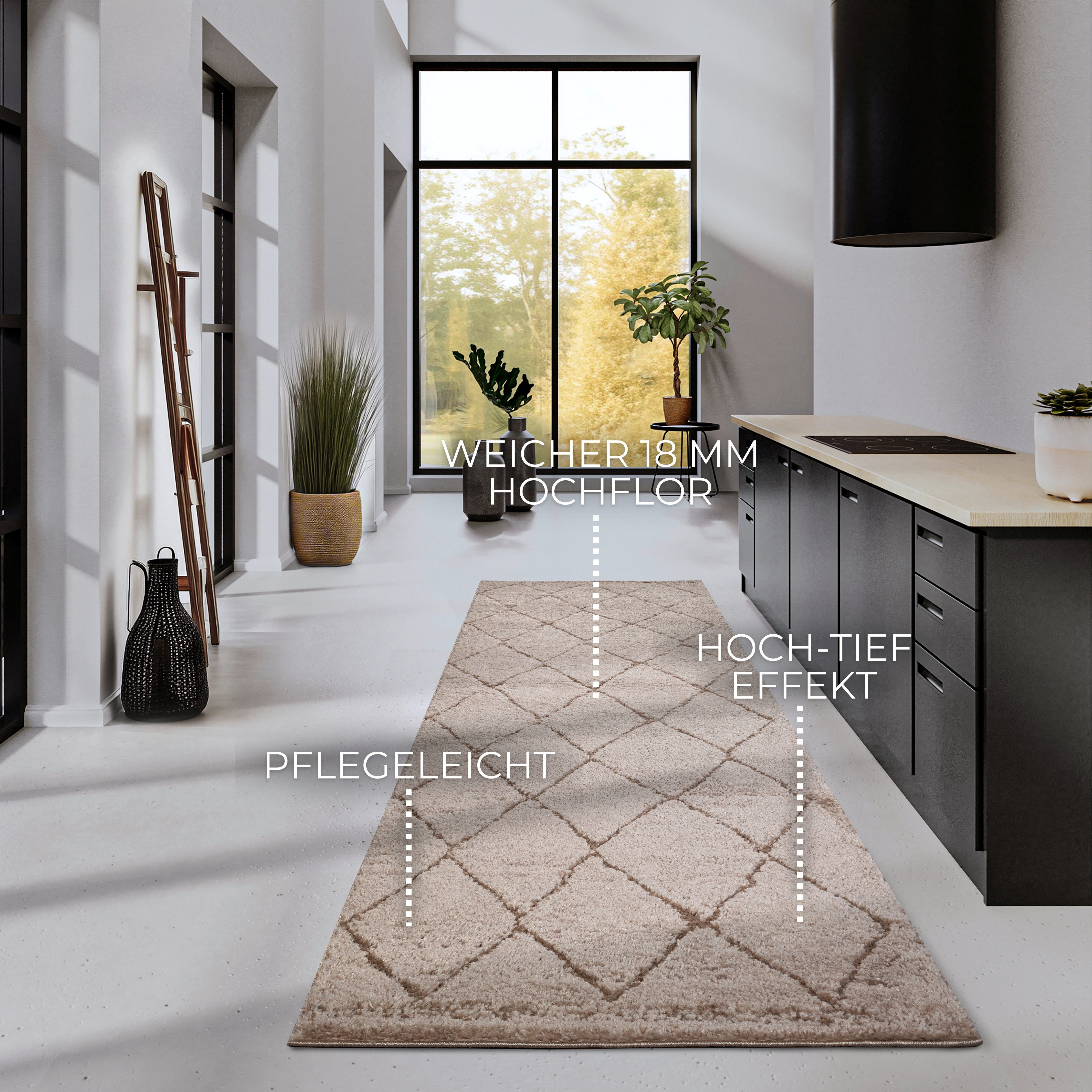 ELLE DECORATION Design-vloerkleed Perrotin Loper, shaggy, pluizig, zacht, hoogpolig, modern, hoog-laag effect