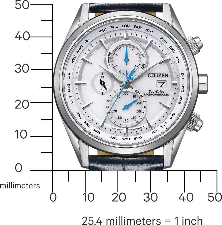 Citizen Multifunctioneel radiografisch horloge Polshorloge, herenhorloge, solar, leren band, saffierglas, datum