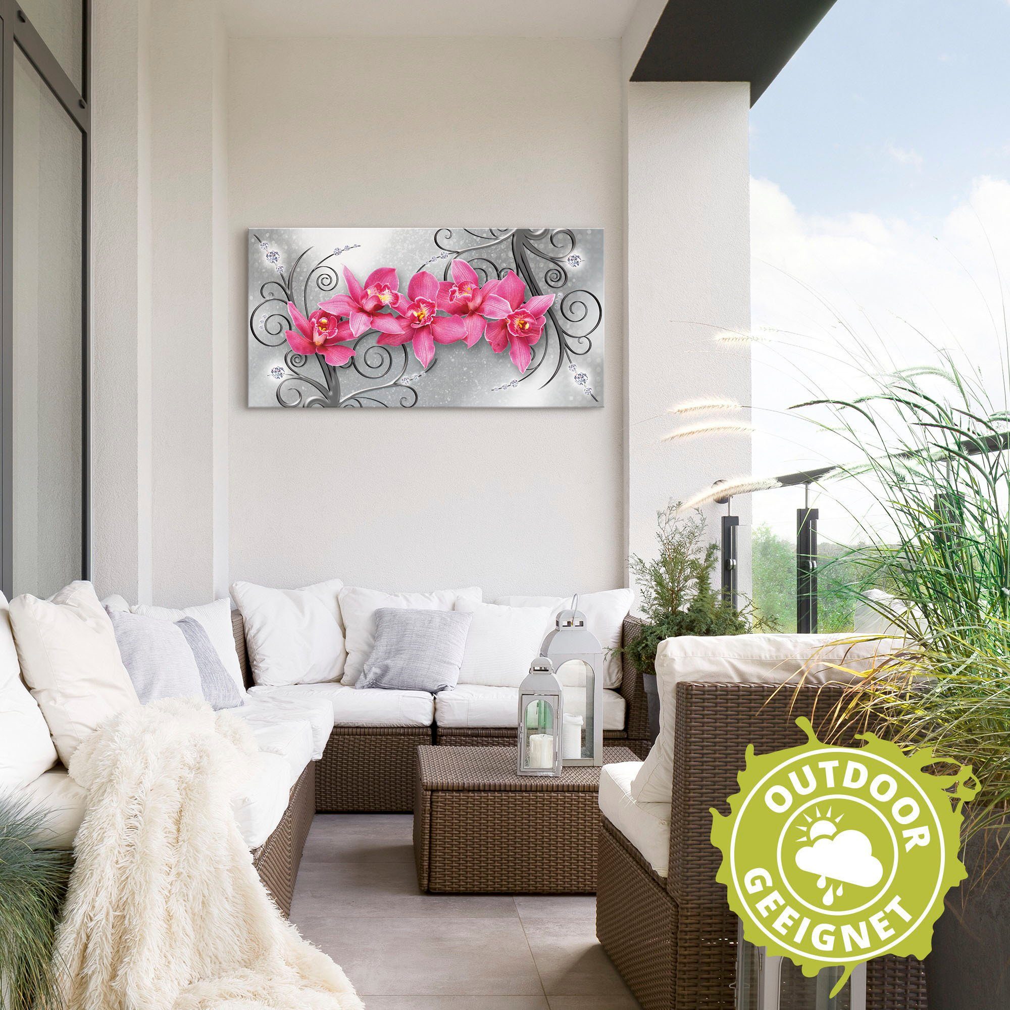 Artland Artprint Roze orchideeën op ornamenten als artprint van aluminium, artprint voor buiten, artprint op linnen, poster, muursticker