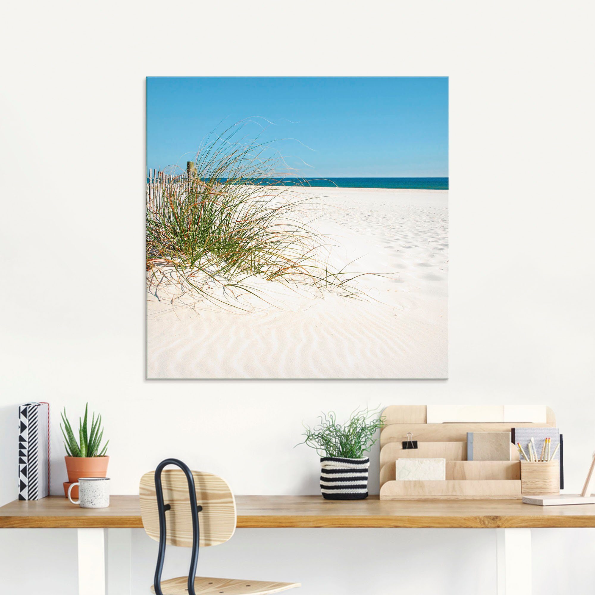 Artland Print op glas Mooie duinen met grassen en hek