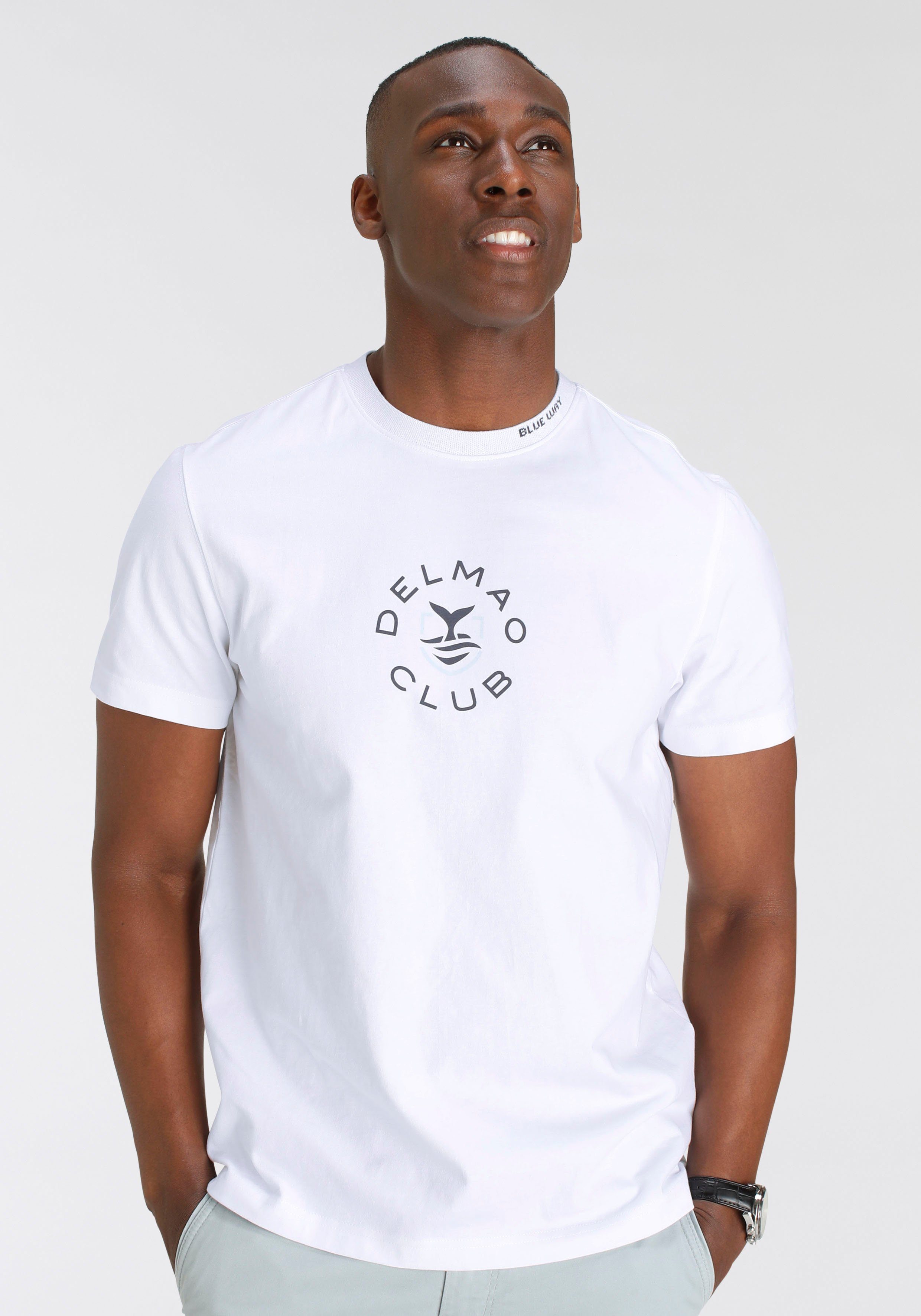 DELMAO T-shirt Korte mouw, casual pasvorm, met print en opschrift, ronde hals