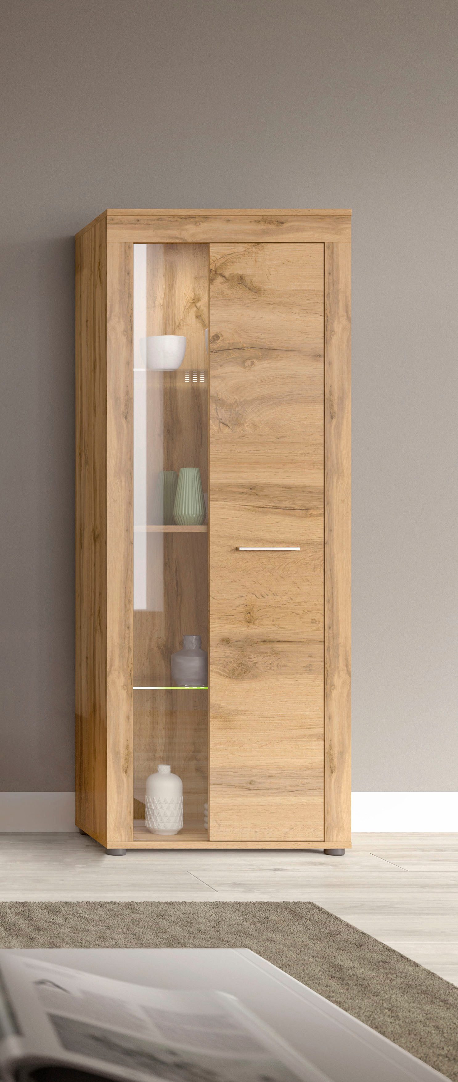 INOSIGN Vitrinekast Aosta, hoogte 159 cm, in verschillende kleuruitvoeringen 1 deur, 3 legplanken, 4 vakken, woonkamer, staande vitrine, glazen