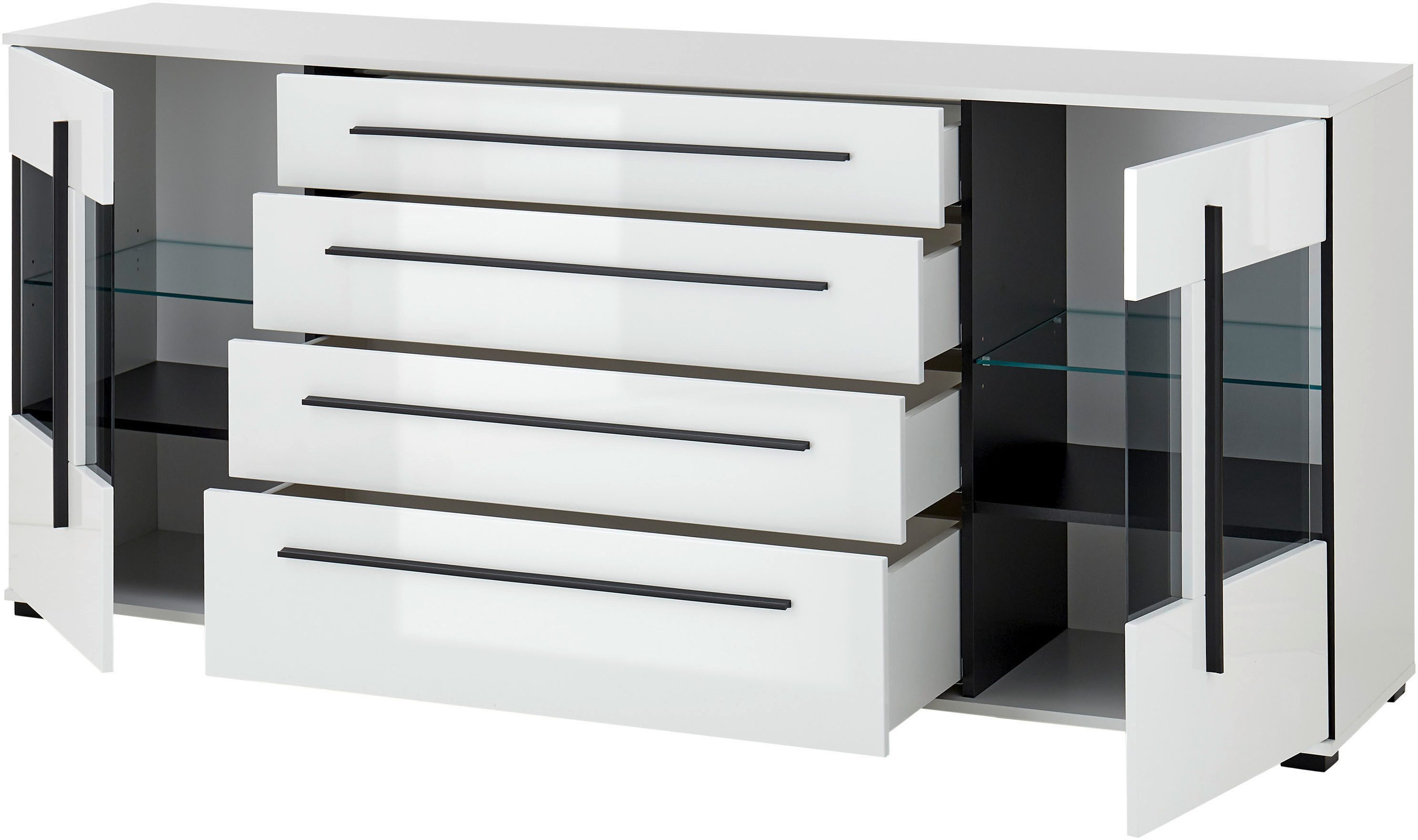 INOSIGN Dressoir Cantara, moderne kast, commode in Eiken Evoke of wit zwarte stanggreep, voldoende opbergruimte, veelzijdig inzetbaar