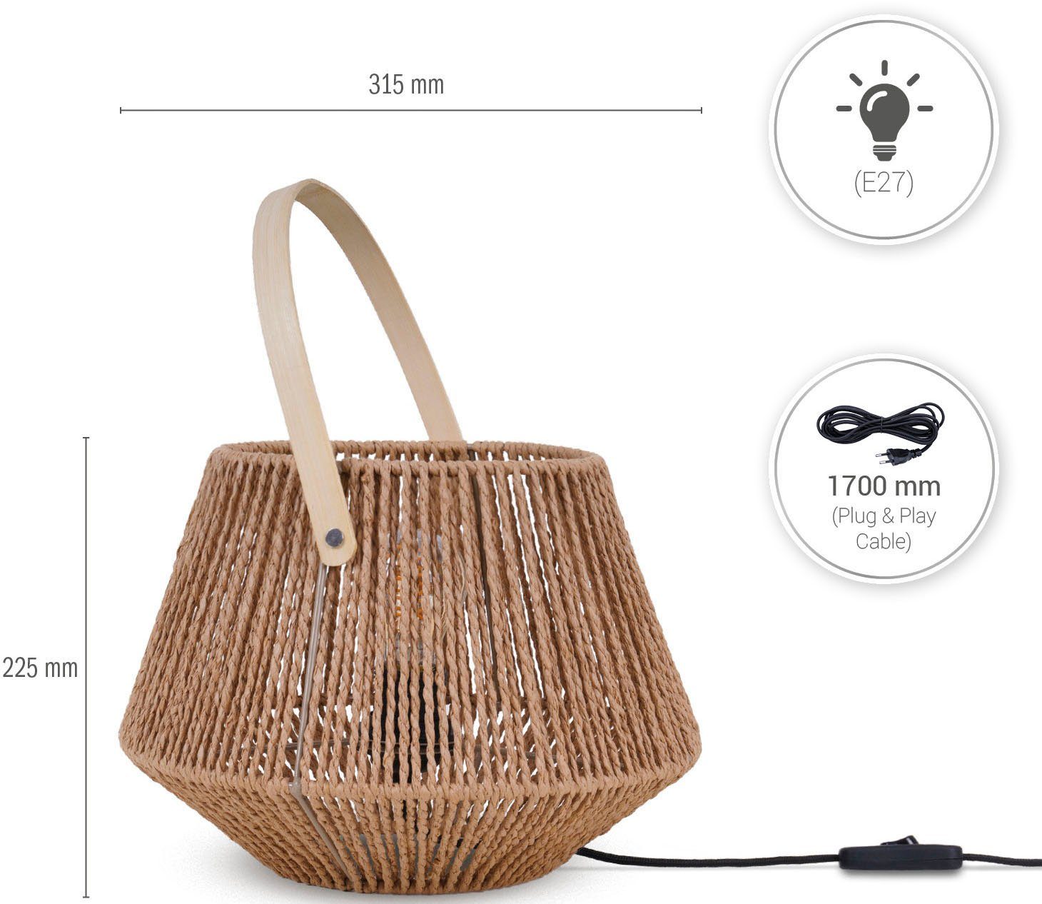Paco Home Tafellamp CISCO Schrijf nachtkastlamp leeslamp leren band mand E27