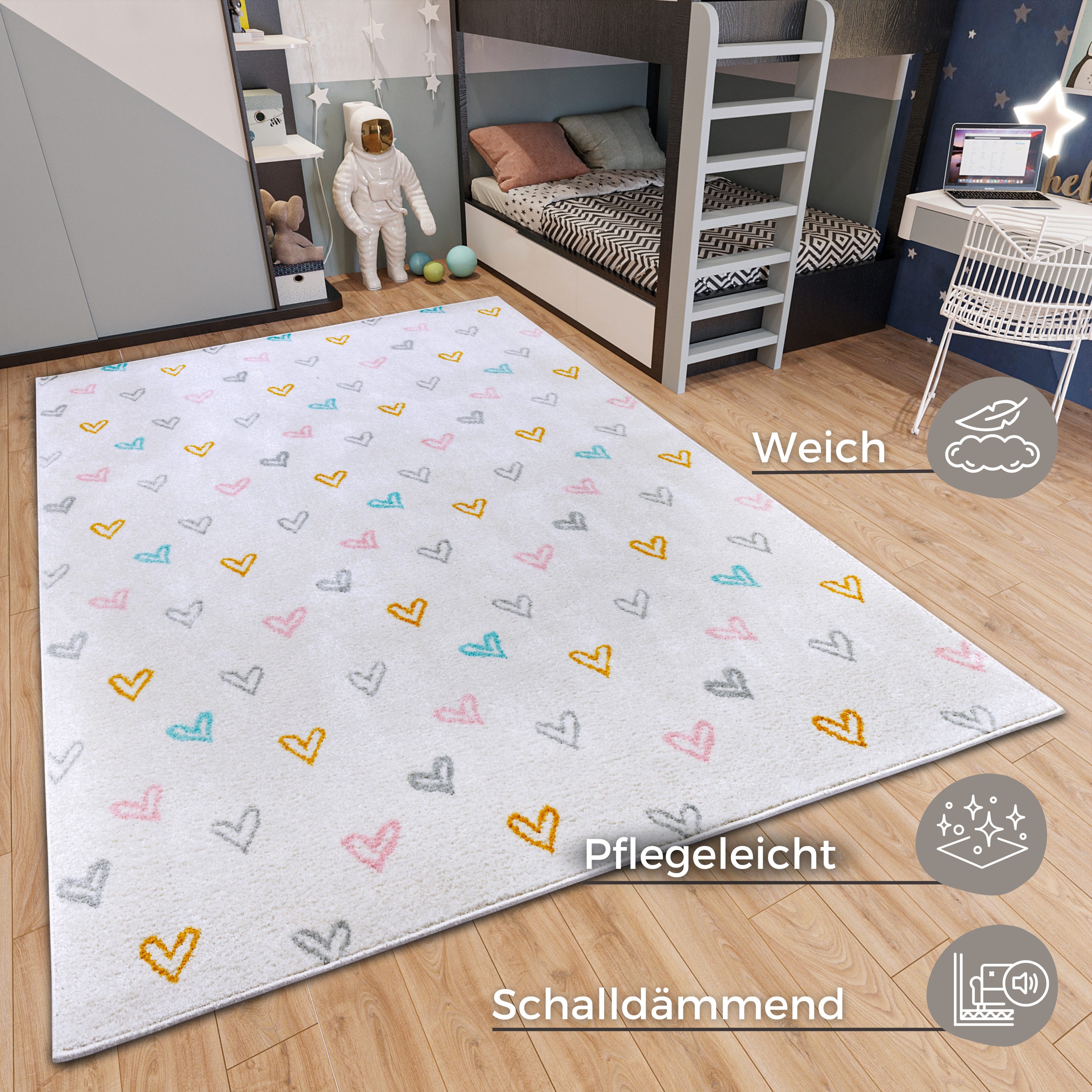 HANSE Home Kindervloerkleed Adventures Hearts Speeltapijt, stevig, kinderkamer, kortpolig, speelondergrond
