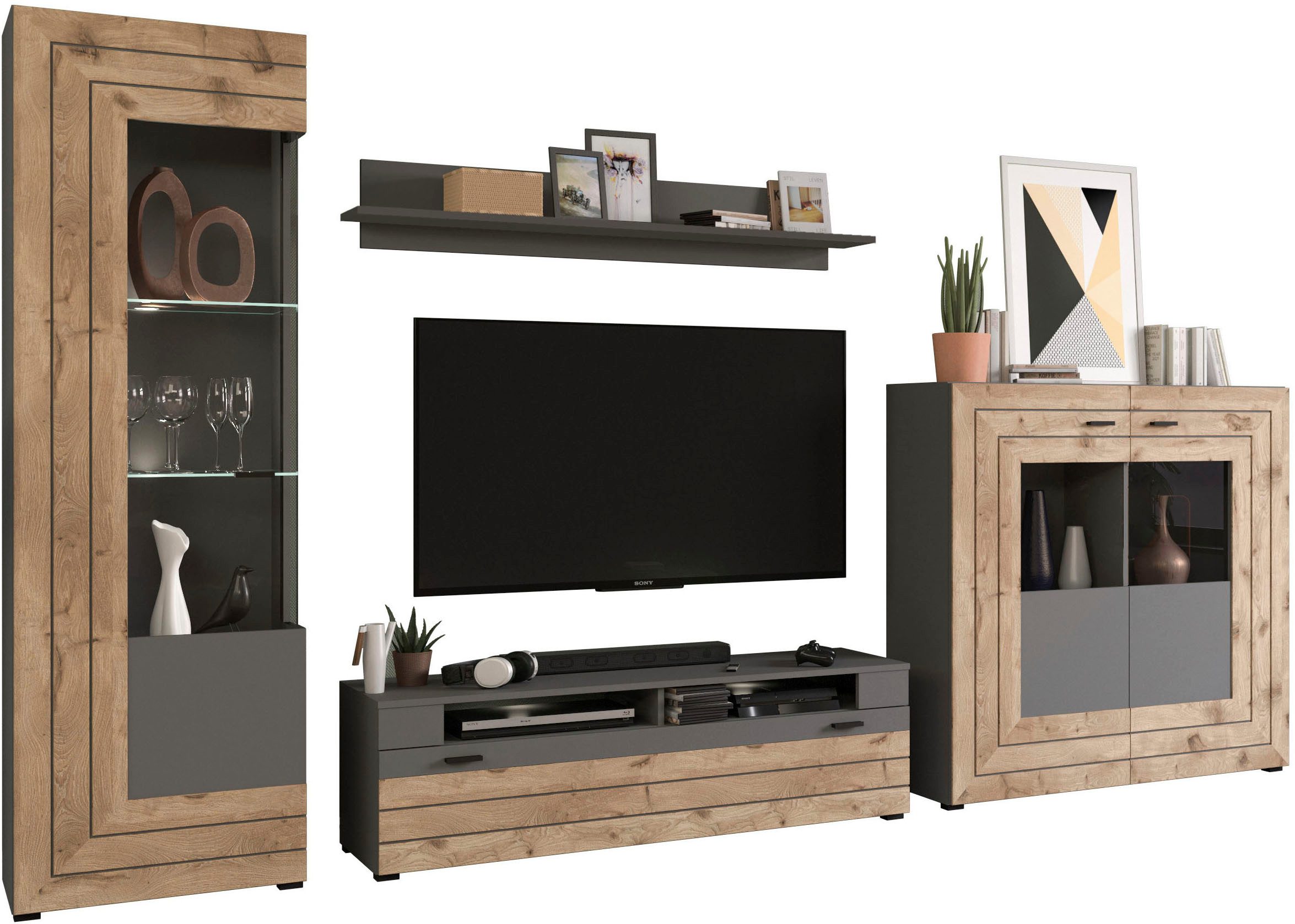 INOSIGN Wandmeubel Aalborg, breedte 350 cm, 2-kleurig, metalen handgrepen, 4-delig, bestaande uit: (4-delig)