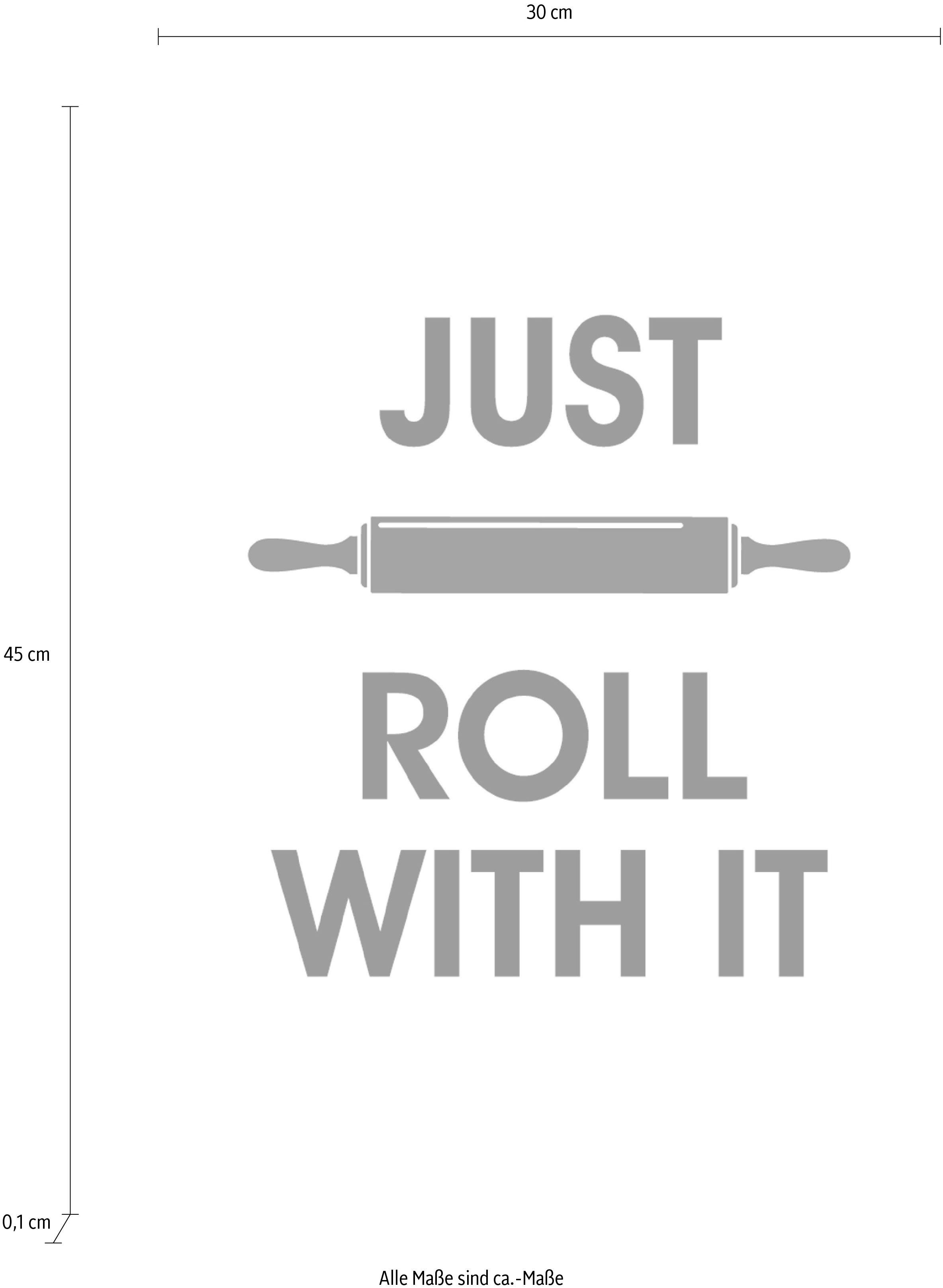 queence Sierobject voor aan de wand JUST ROLL WITH IT Stalen bord, blikken bord, spreuk, grappig, wanddecoratie, retro, 20x30cm