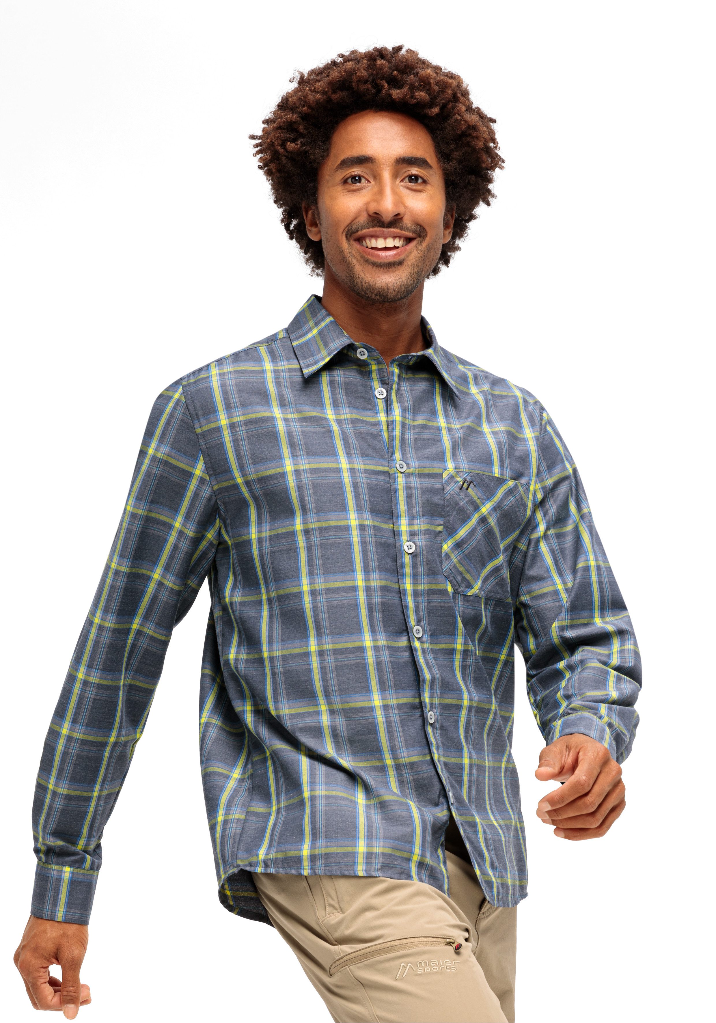 Maier Sports Functioneel shirt Claas Heren overhemd langarm geruit overhemd voor outdoor en vrije tijd