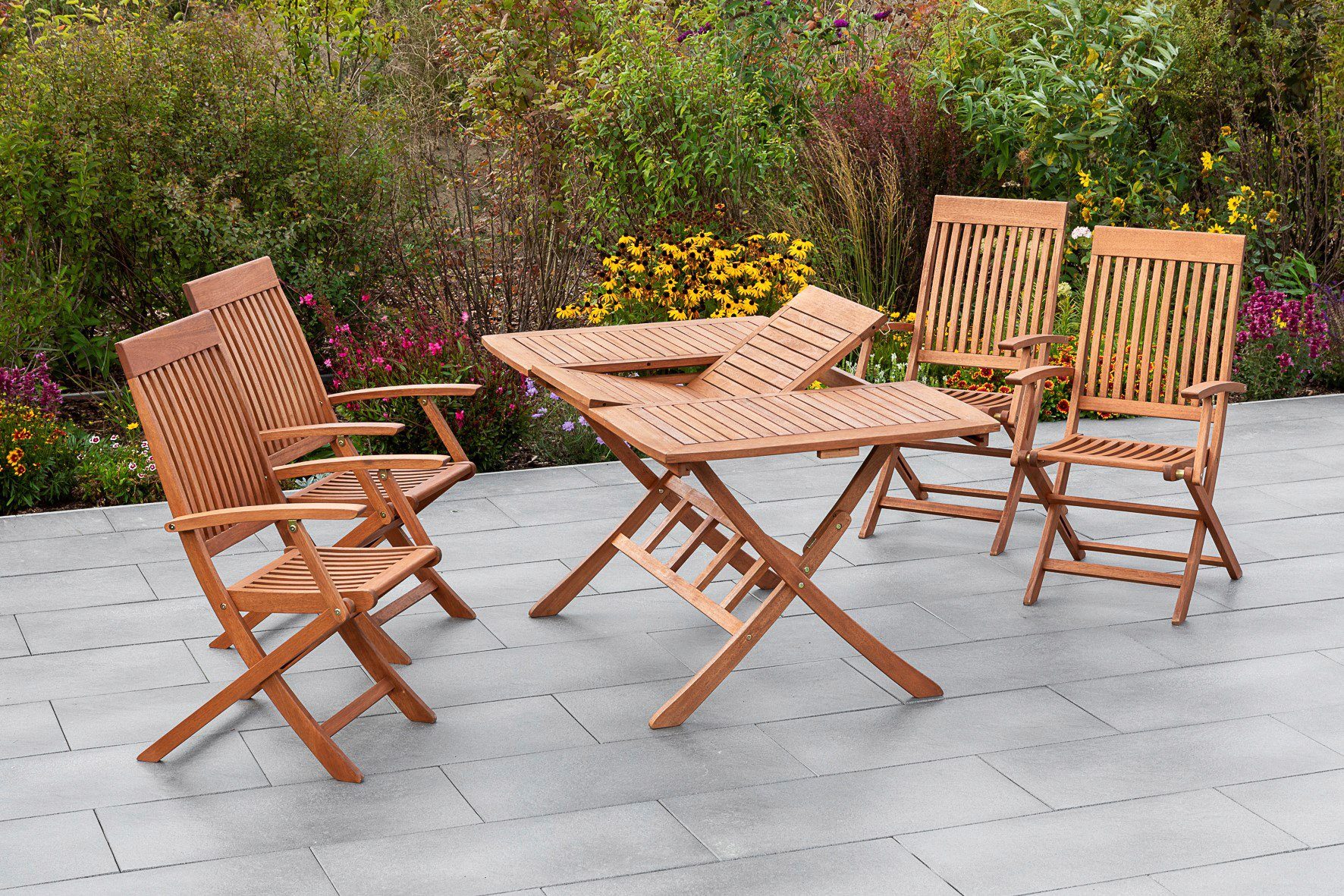 MERXX Tuin-eethoek Comodoro 4 klapstoelen met uittrekbare tafel (5-delig)
