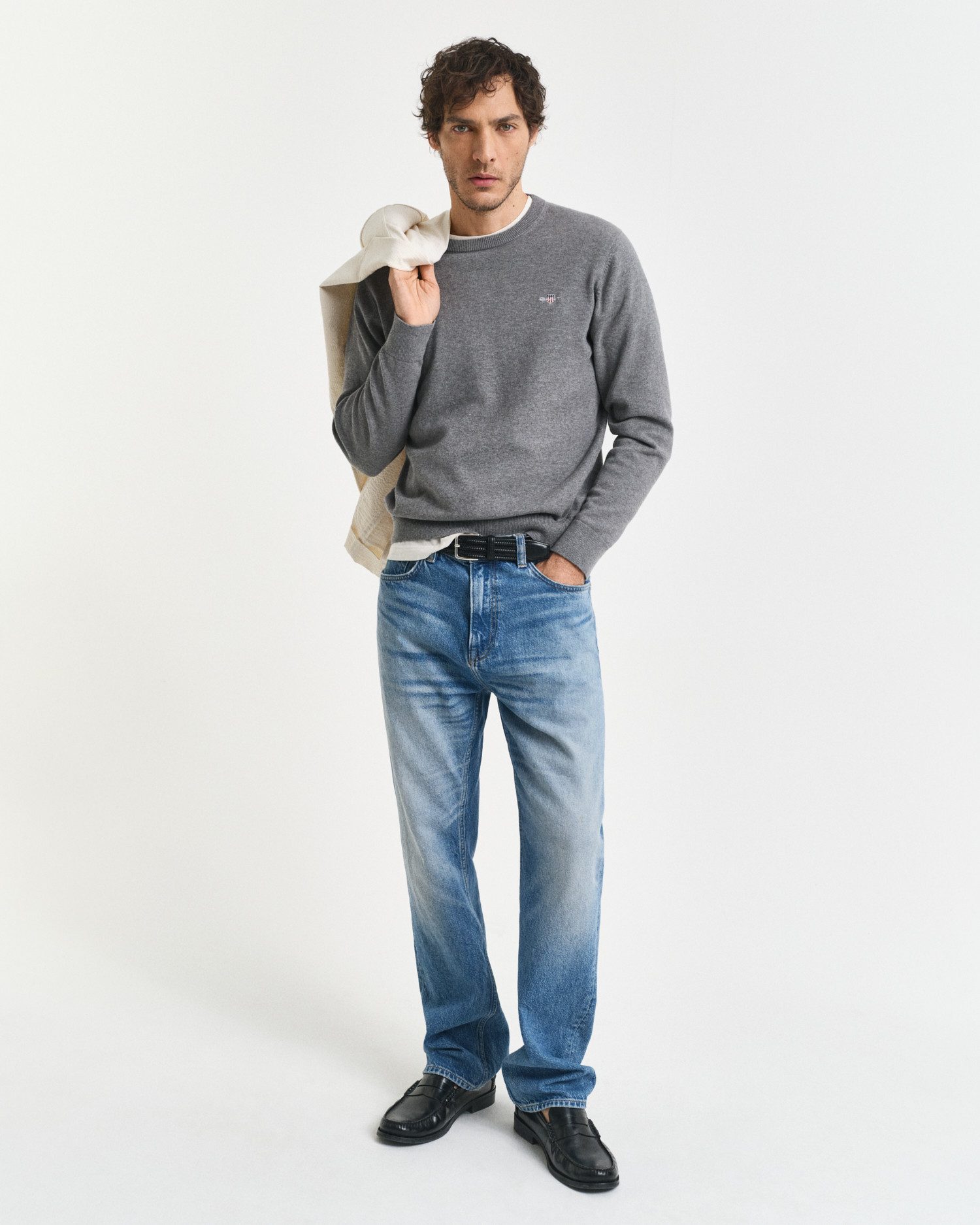 Gant Trui met ronde hals CLASSIC COTTON C-NECK Premium gebreide trui van zacht 100% katoen, overgangstrui