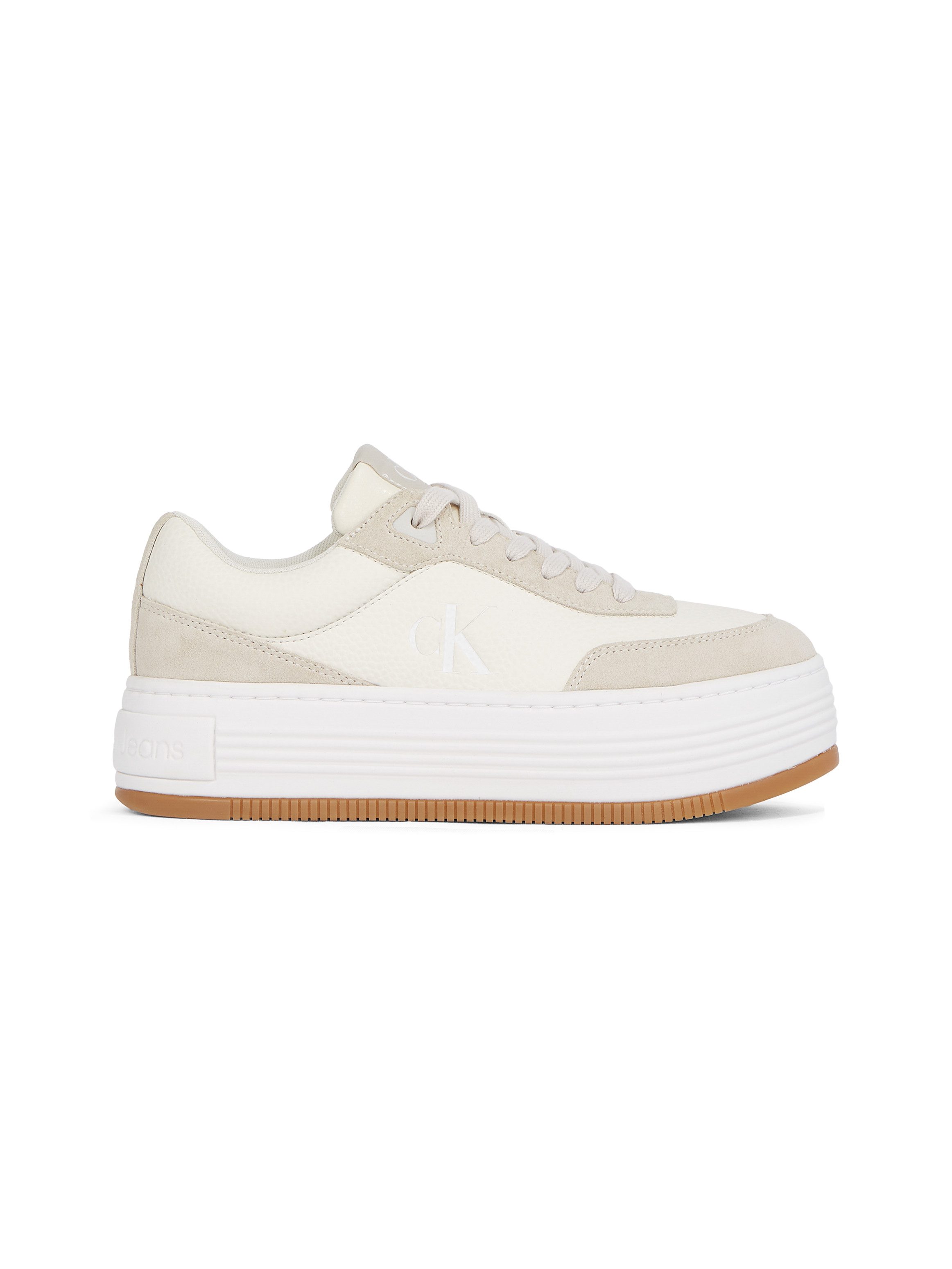 Calvin Klein Plateausneakers BOLD FLATF LOW LACE TUMB LTH veterschoenen, lage schoen, vrijetijdsschoen met zij ck-logo