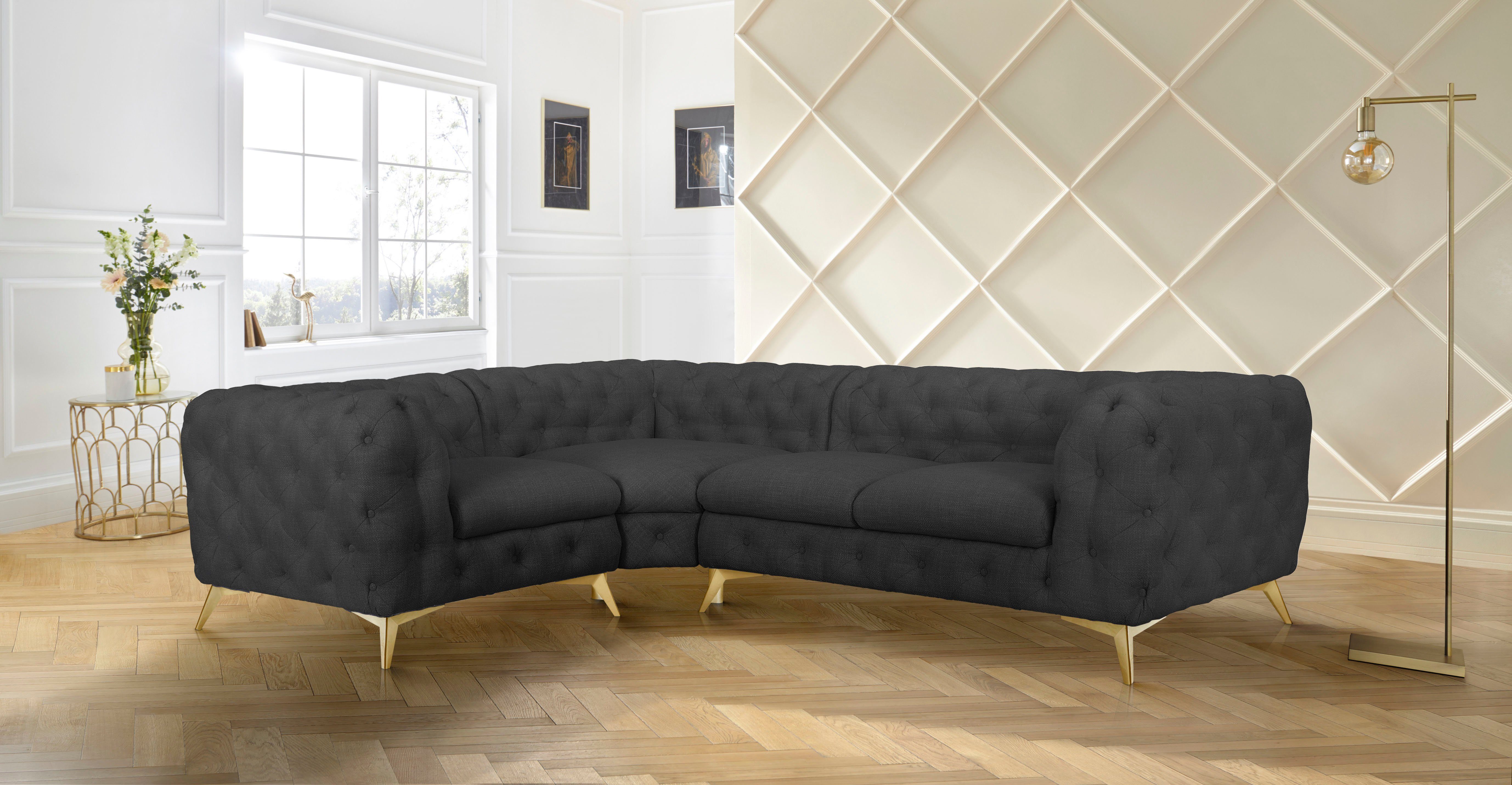 Leonique Chesterfield-bank Glynis L-vorm luxueuze capitonnage, moderne chesterfield look, kleur van de poten ter keuze