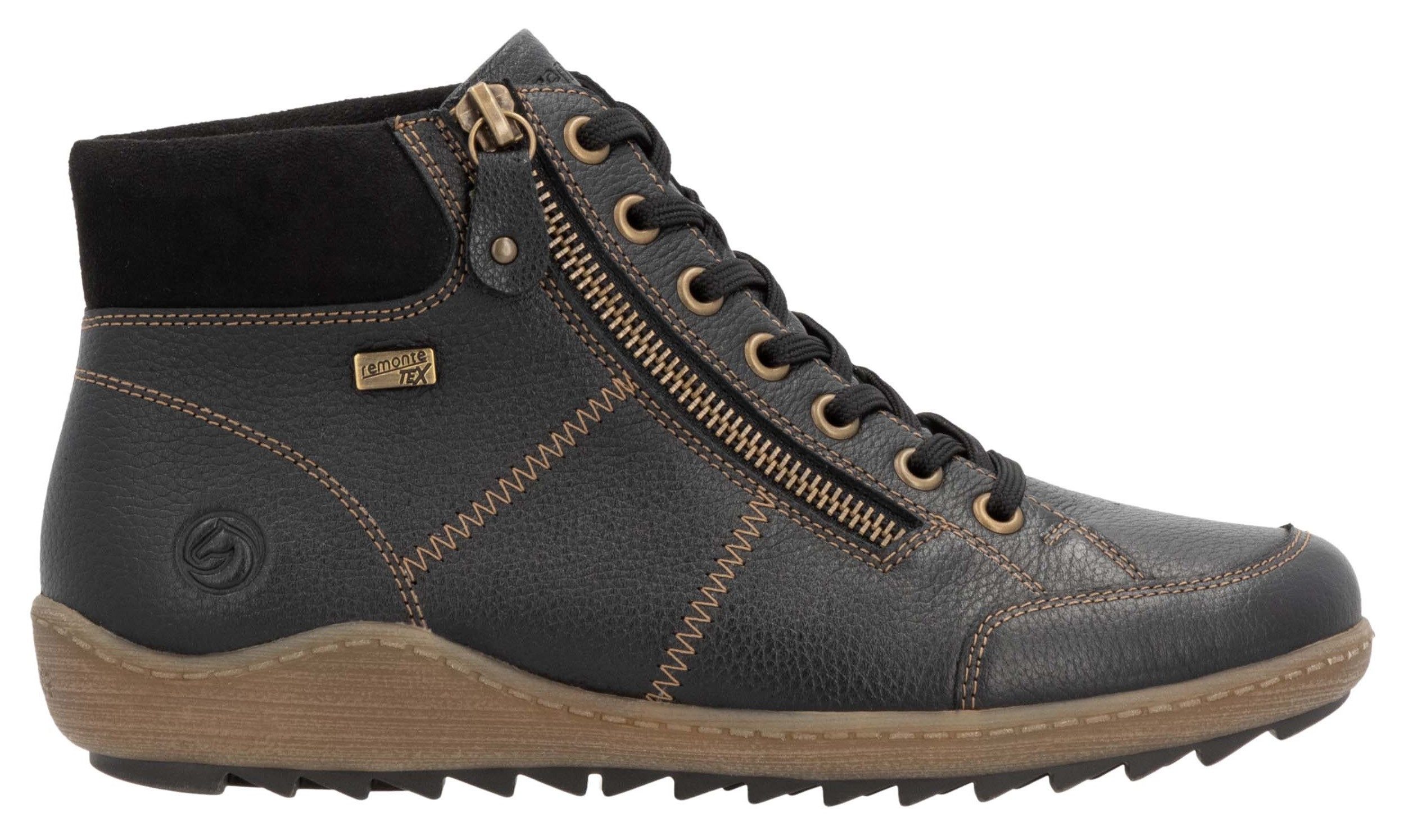 Remonte Veterschoenen flats, comfort schoen, enkellaars met logo-embossing en contraststiksels