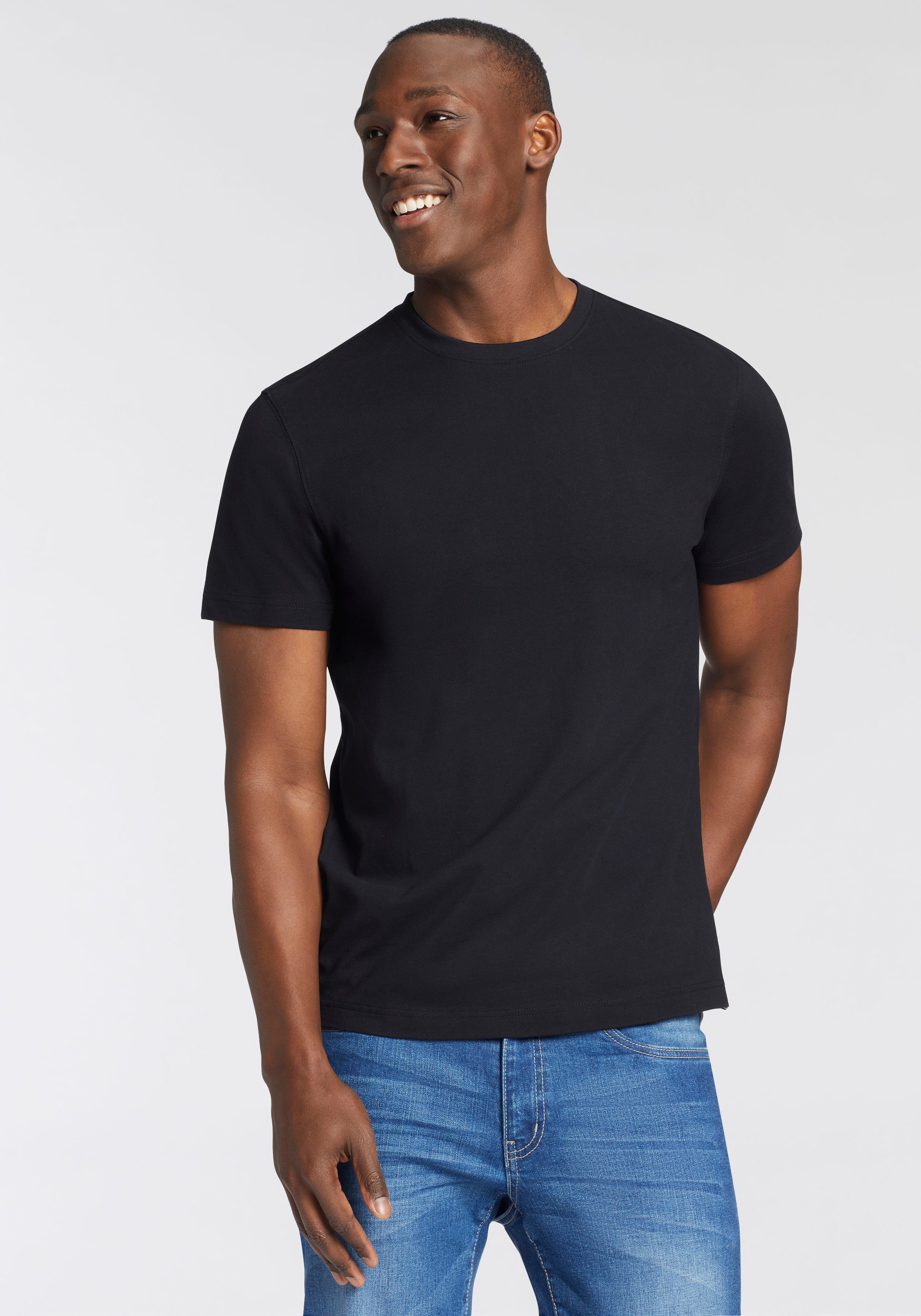 Man's World Shirt met ronde hals Korte mouw, effen kleur, ronde hals, van katoen(2-delig, Set van 2)